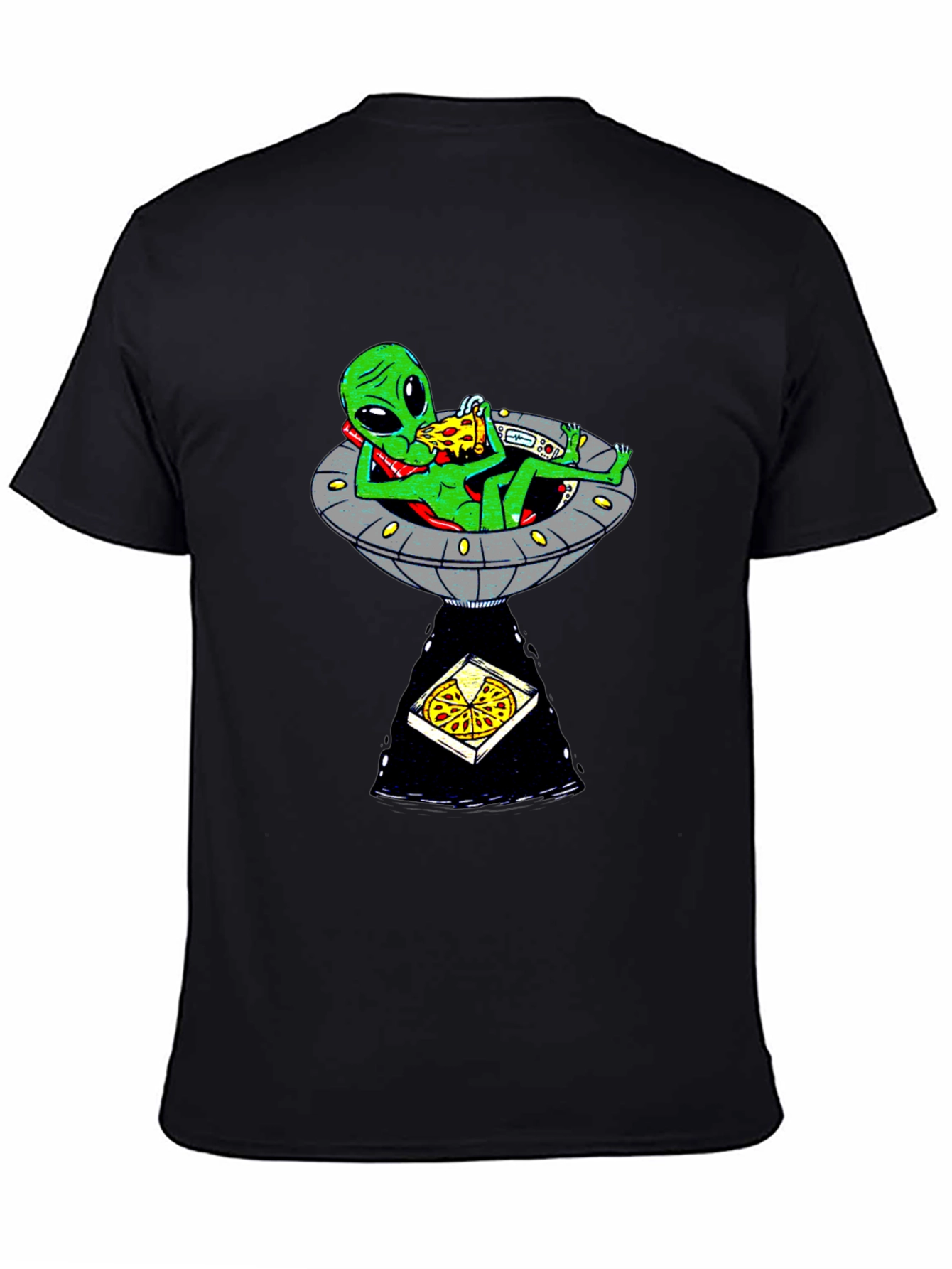 Black Alien Pizza UFO Graphic Tee - Black Cotton T-Shirt view 4