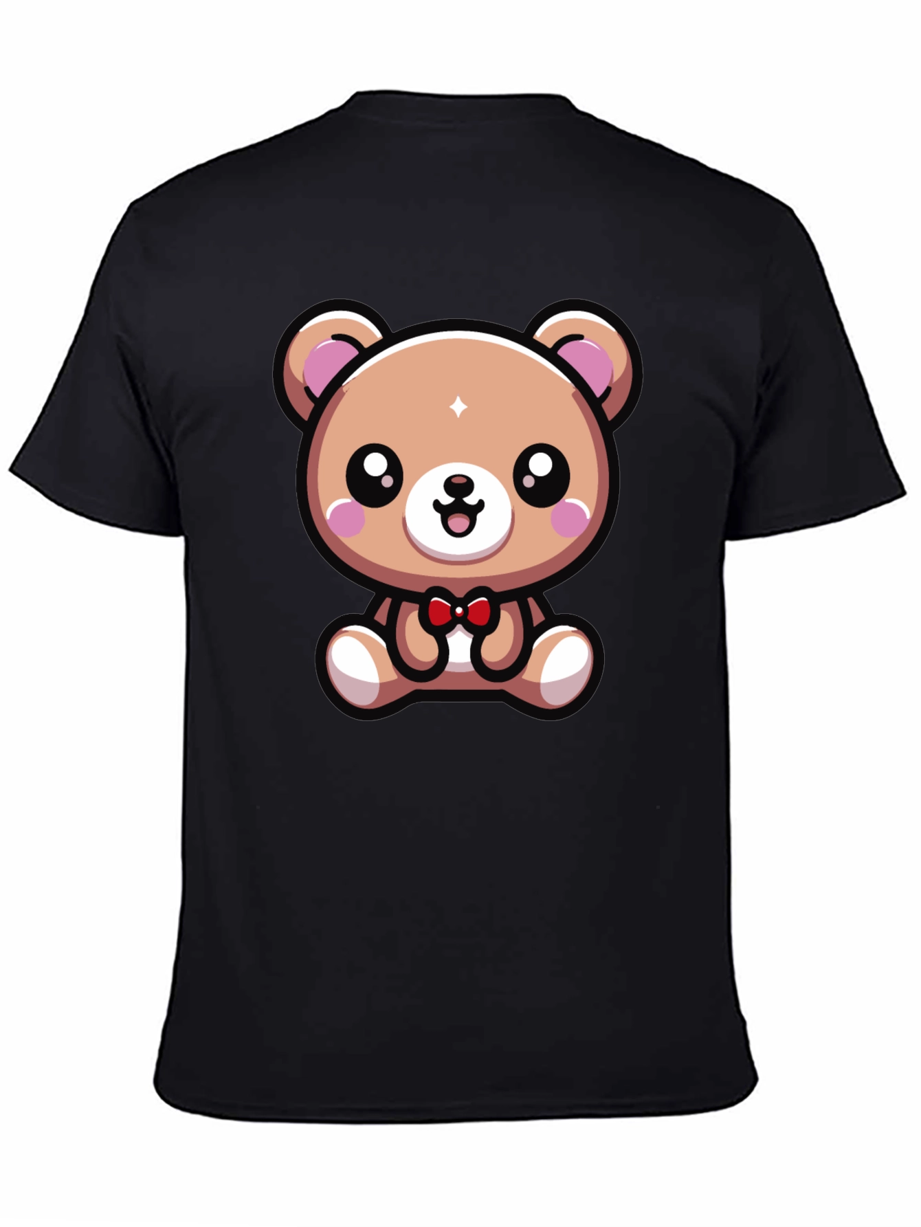 Black Cute Cartoon Bear Graphic Tee - Black view 4