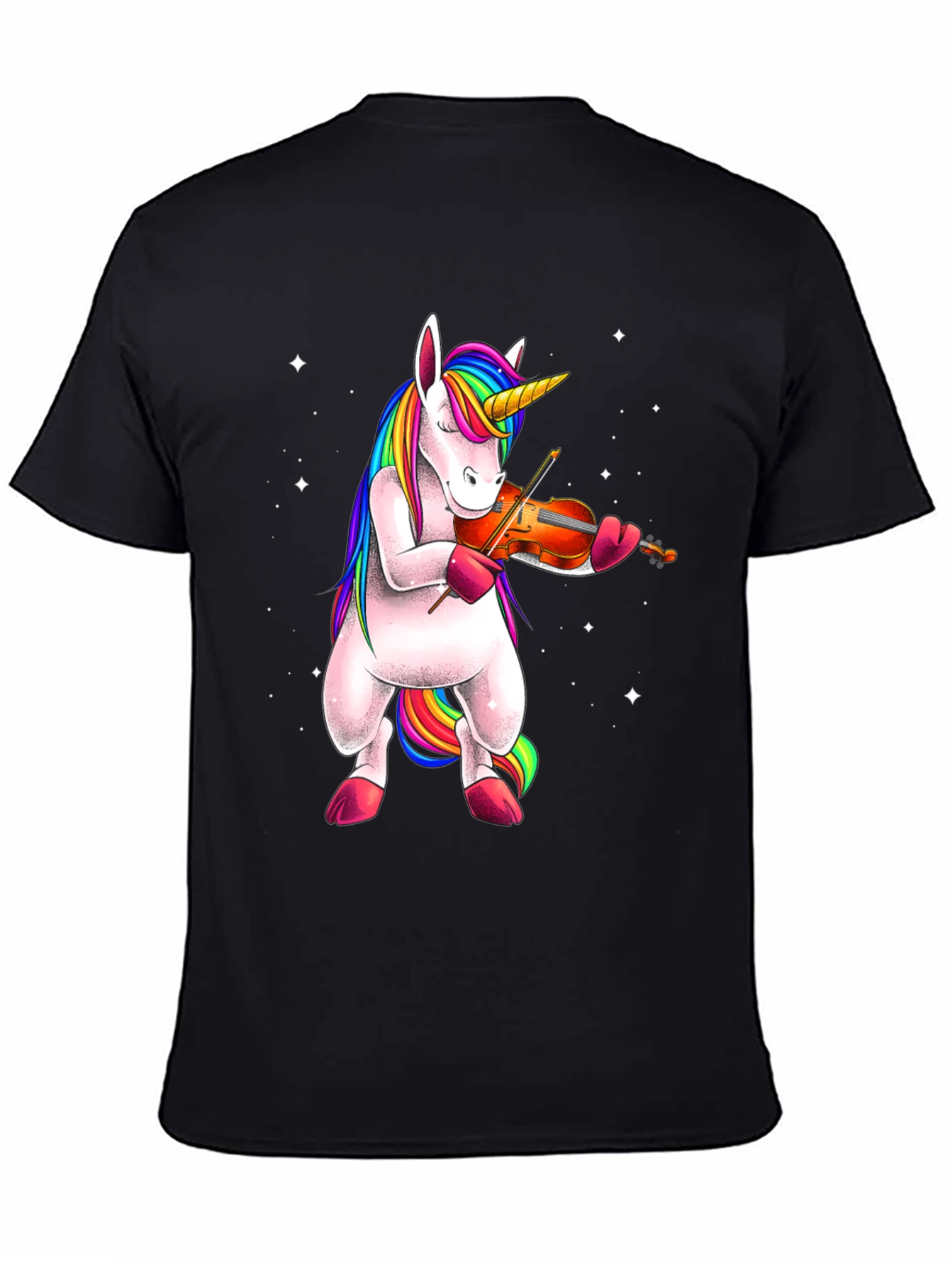 Black Unicorn Playing Violin T-Shirt - Black view 4