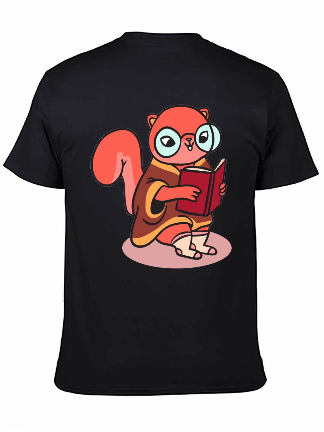 Black Bookish Squirrel Tee - Cartoon Animal Shirt view 4