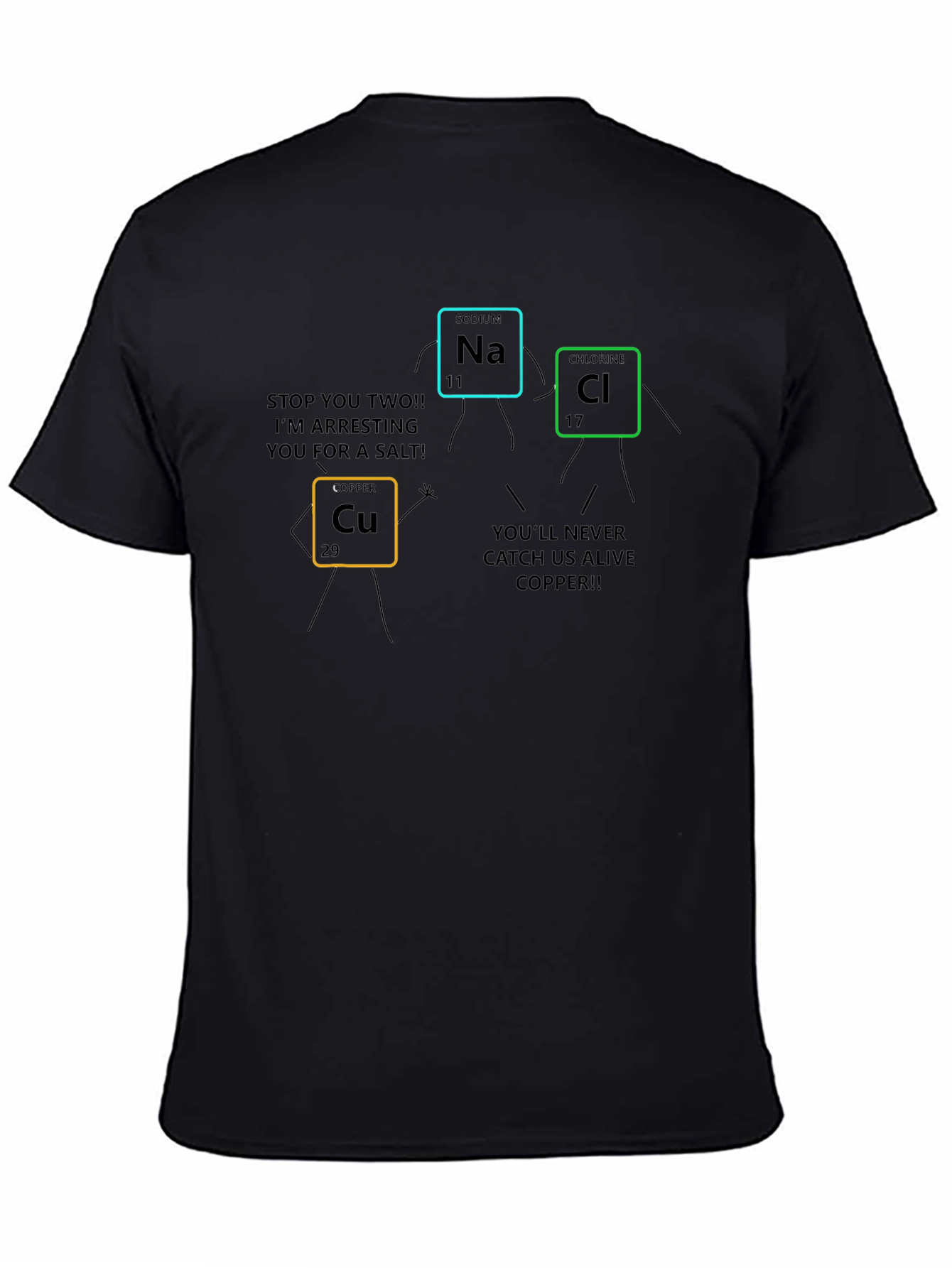 Black Funny Science T-Shirt: Periodic Table Arrest view 4