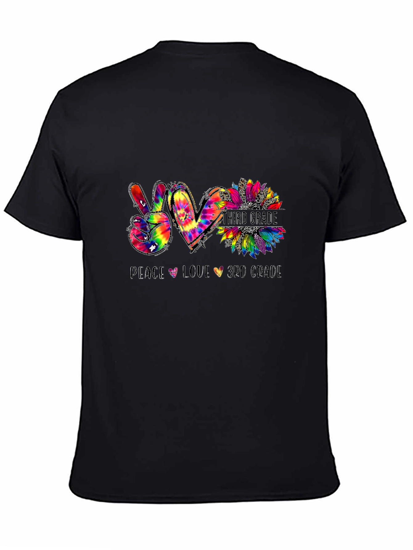 Black Peace Love 3rd Grade Tie-Dye T-Shirt view 4