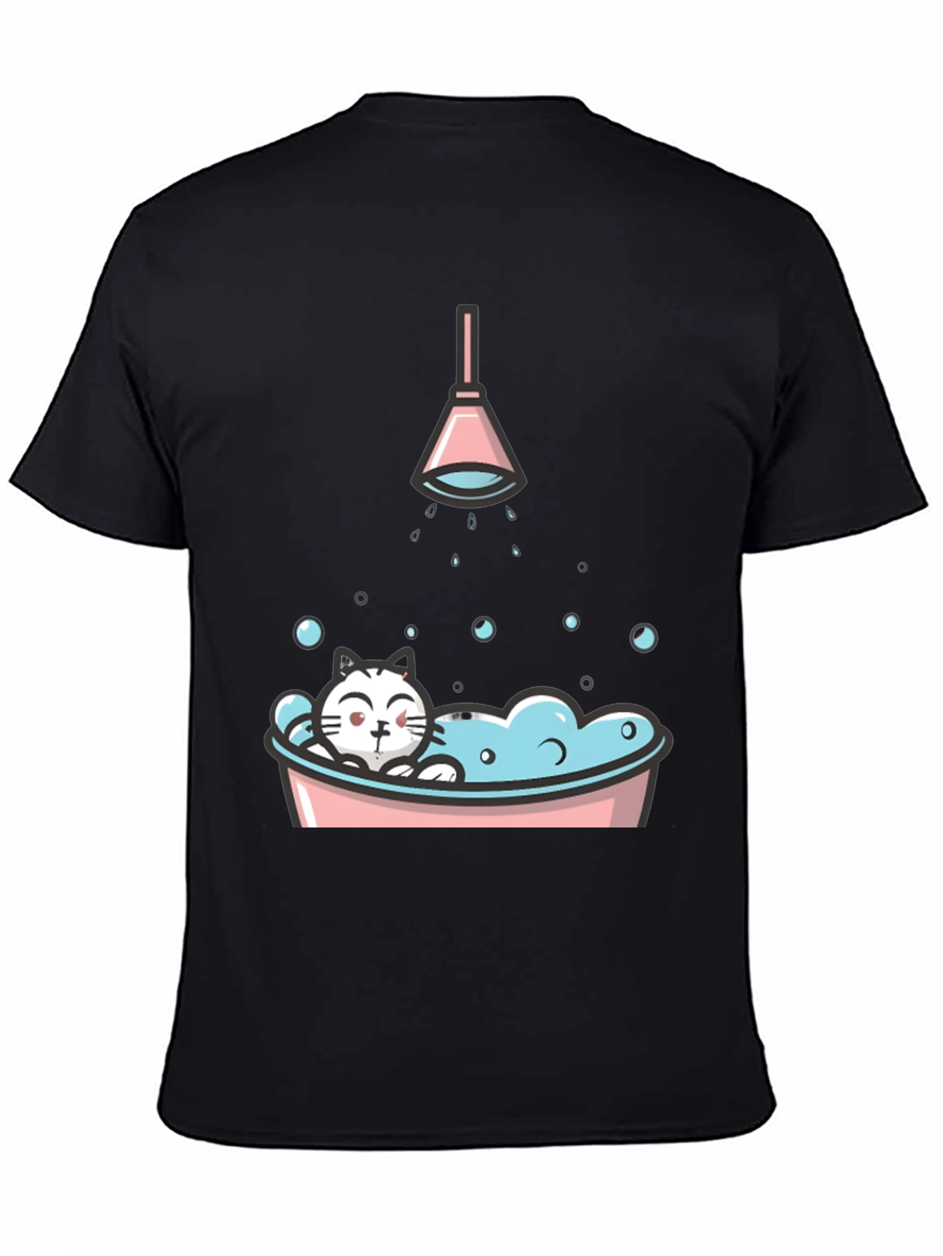 Black Cute Cat in Tub Graphic T-Shirt view 4