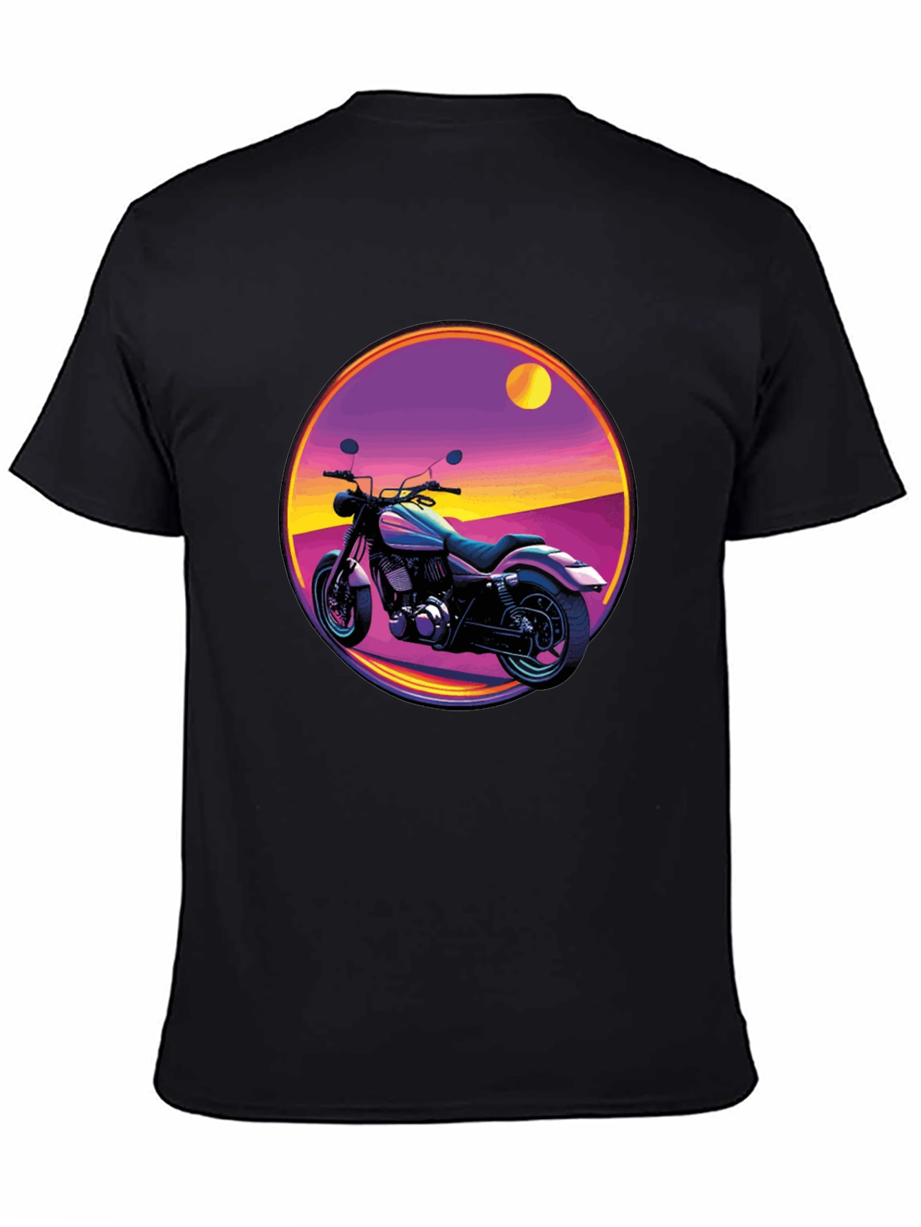 Black Retro Motorcycle Graphic Tee - Black Cotton T-Shirt view 4