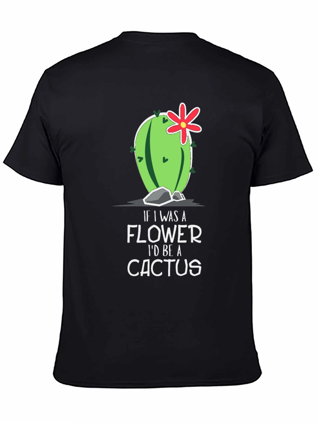 Black Funny Cactus Graphic T-Shirt - If I Was A Flower view 4