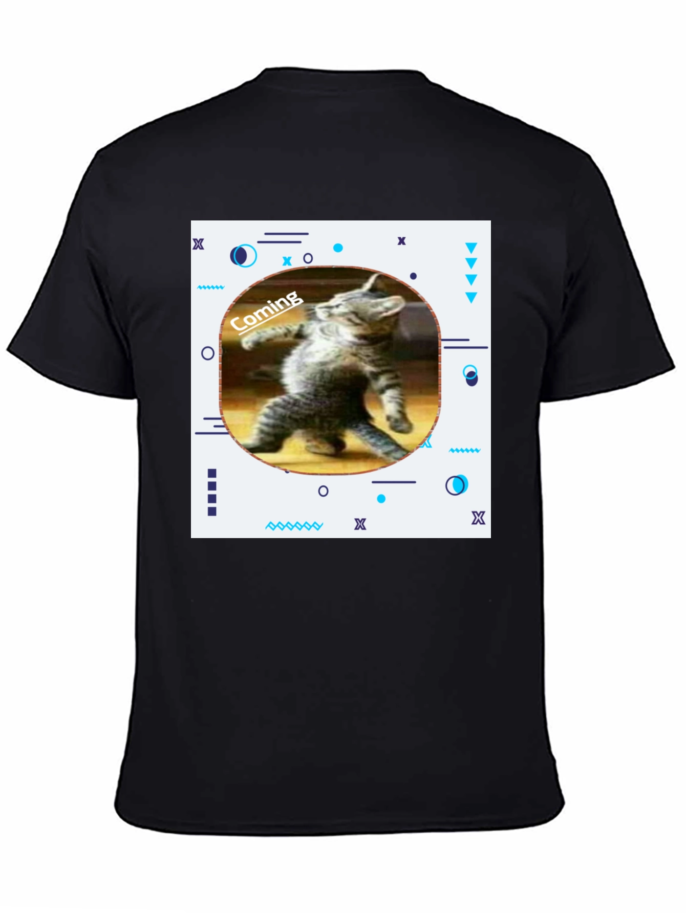Black Funny Cat Coming T-Shirt - Black view 4