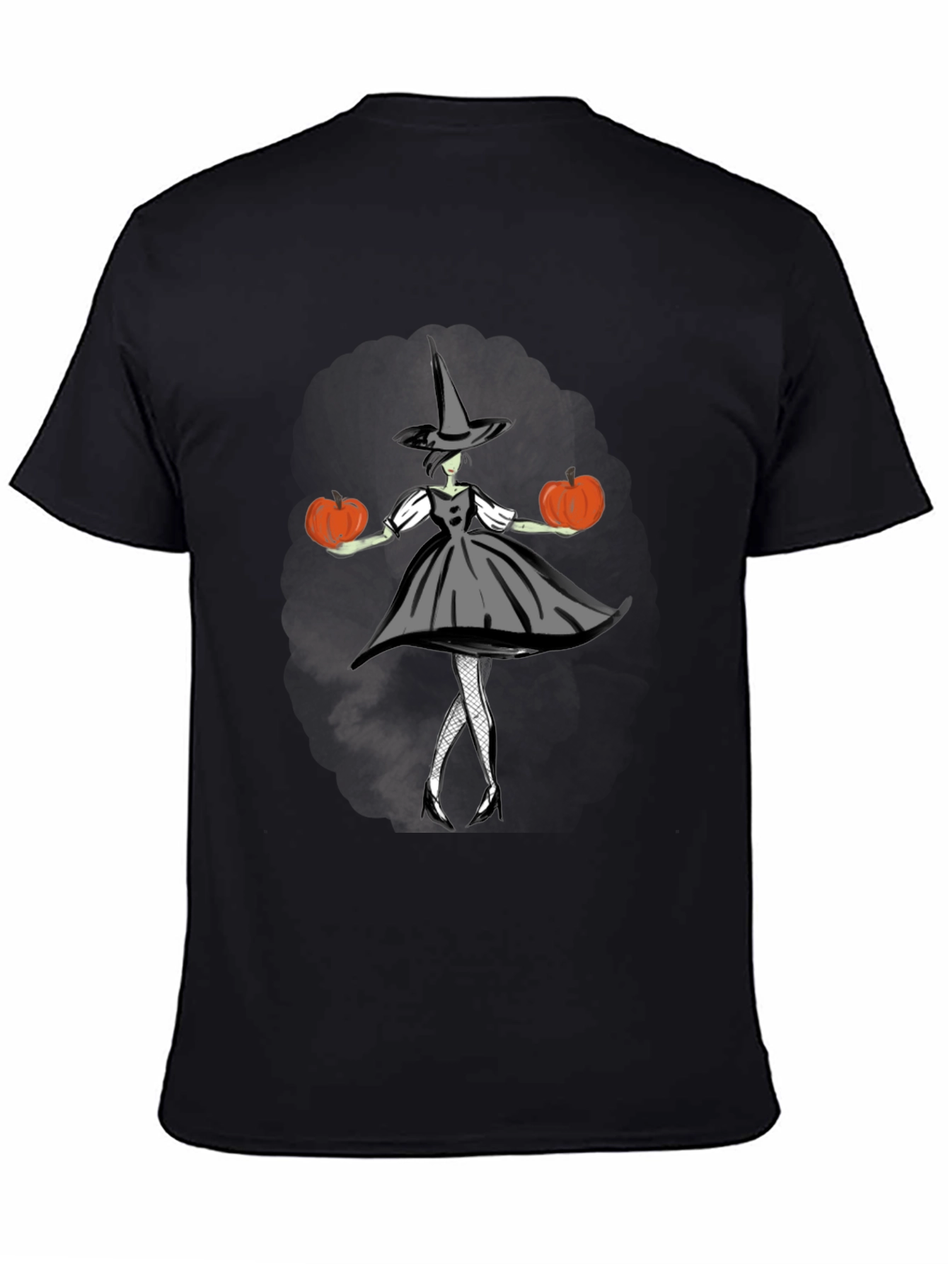 Black Halloween Witch T-Shirt - Pumpkin Design view 4