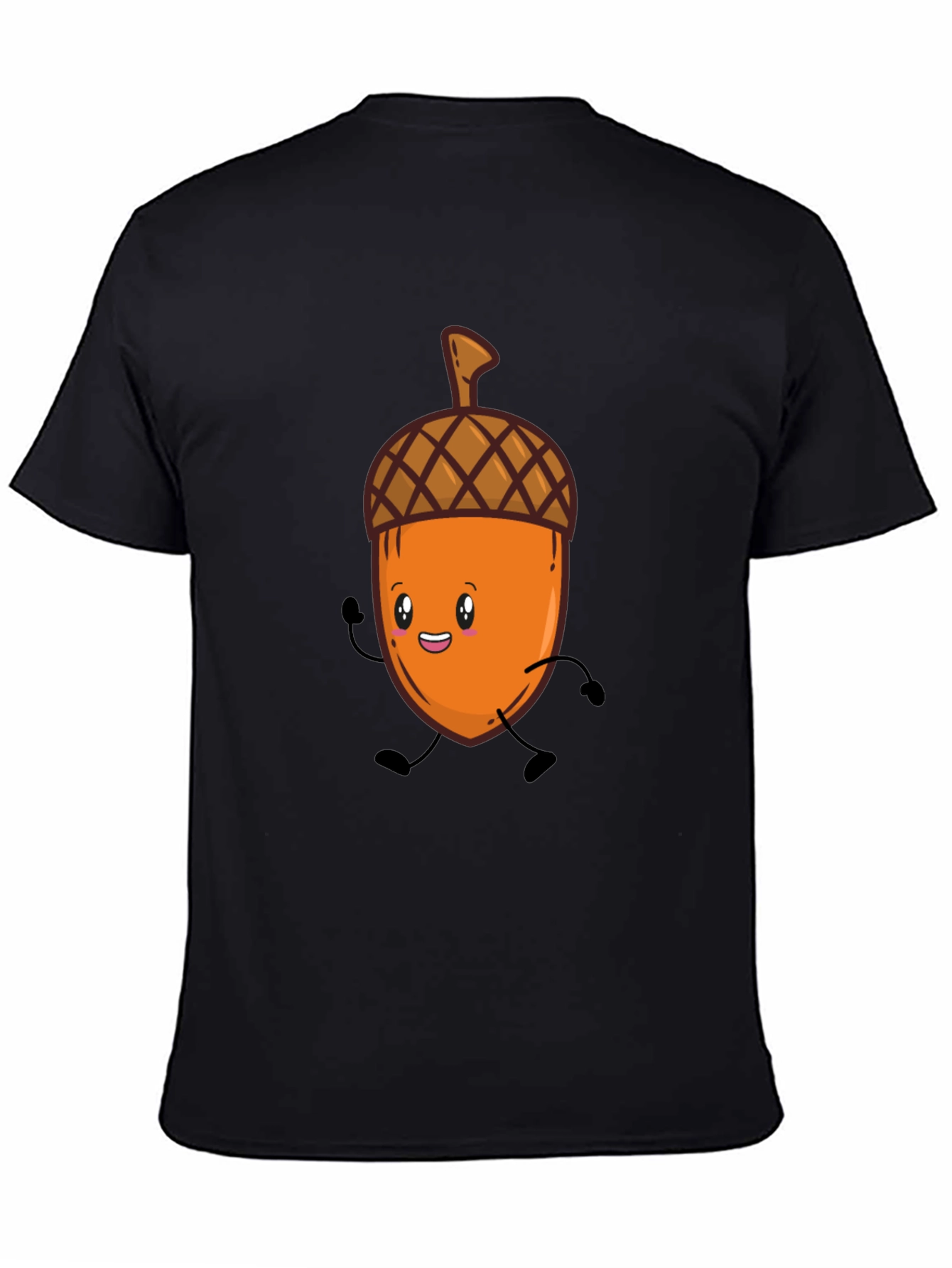 Black Cute Cartoon Acorn T-Shirt - Black, Unisex view 4