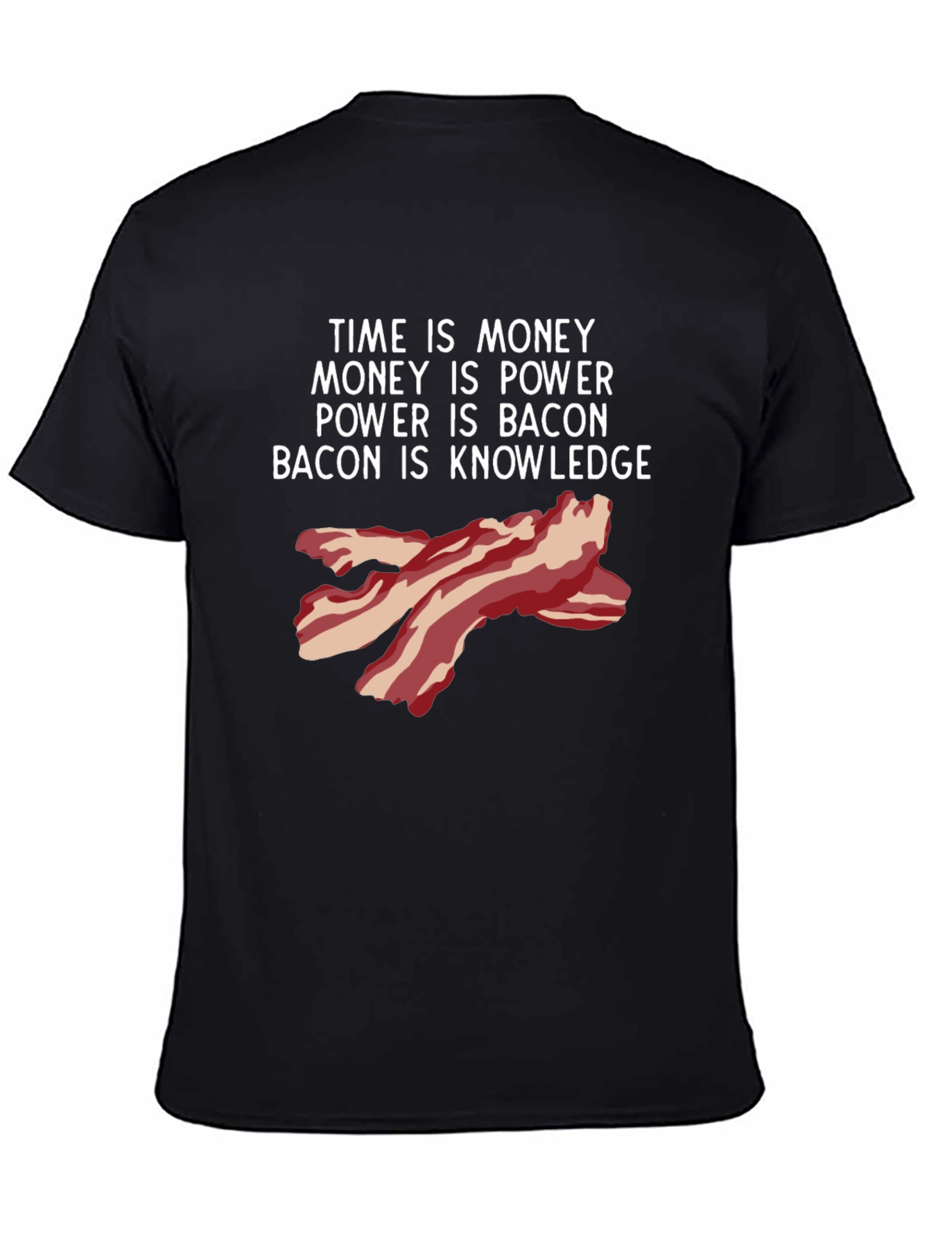 Black Time is Money Bacon Knowledge Funny T-Shirt view 4