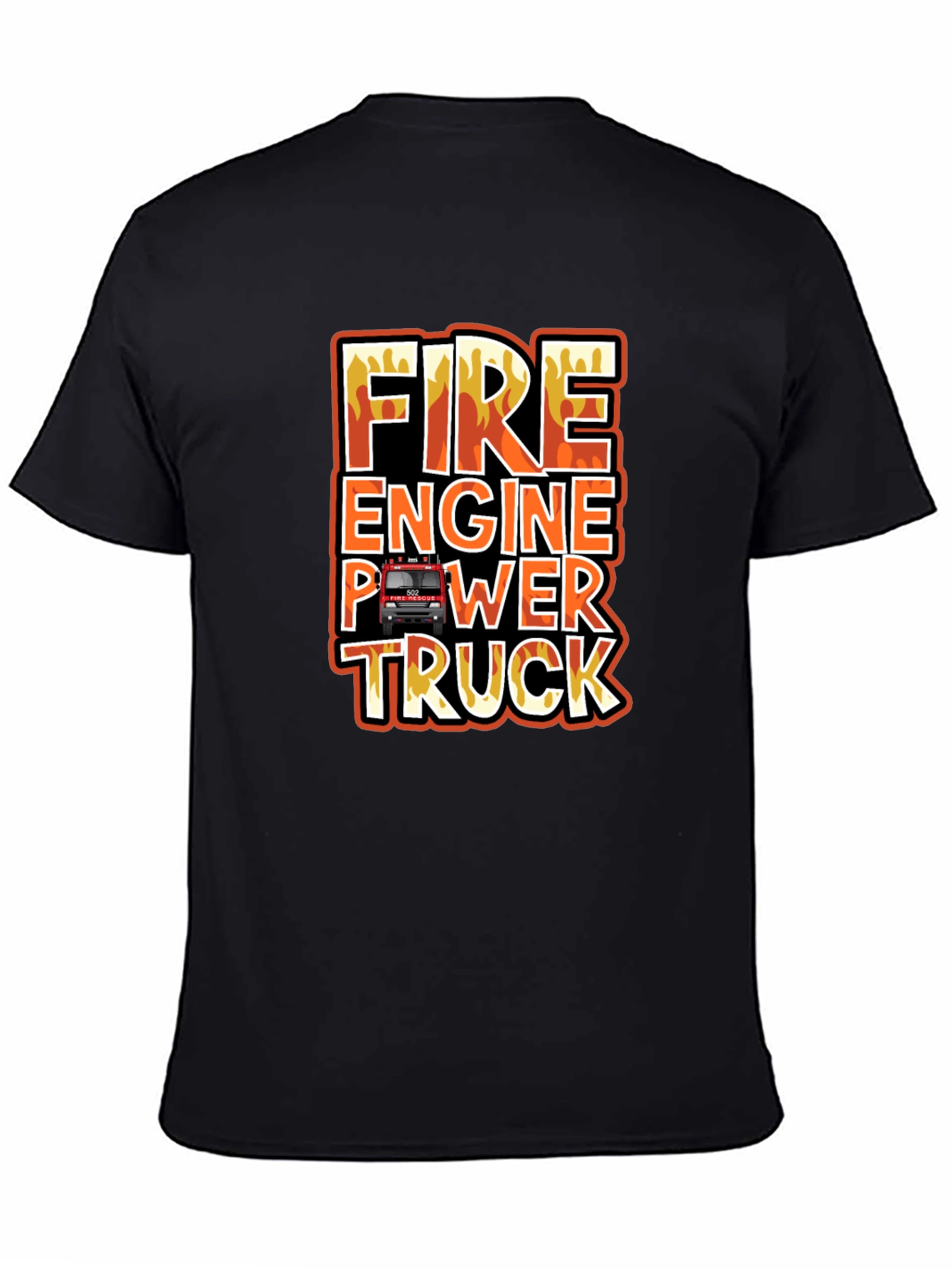 Black Fire Engine Power Truck Graphic T-Shirt view 4