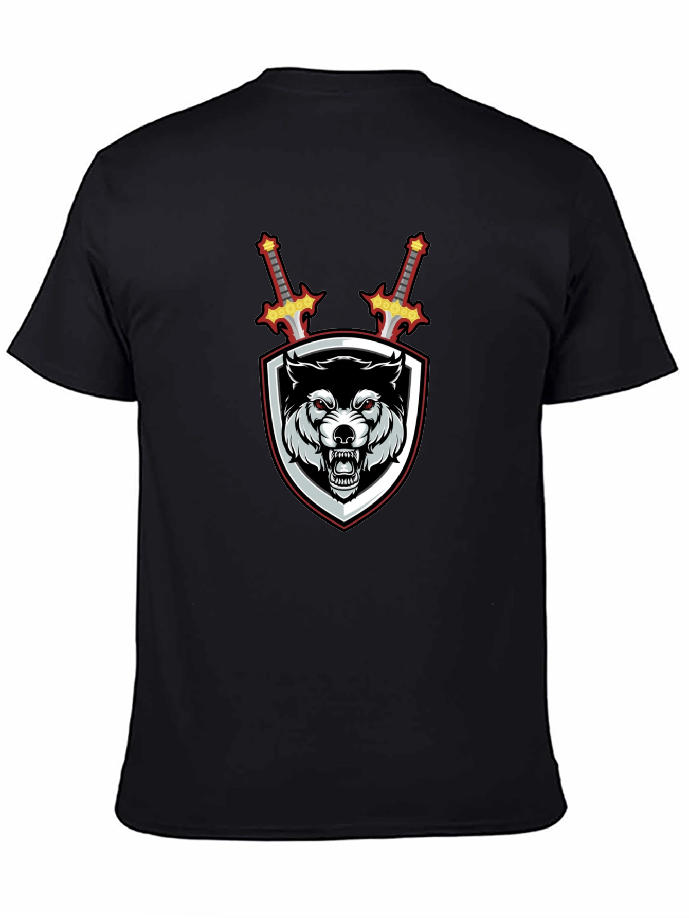 Black Wolf Crest Sword Graphic T-Shirt - Black view 4