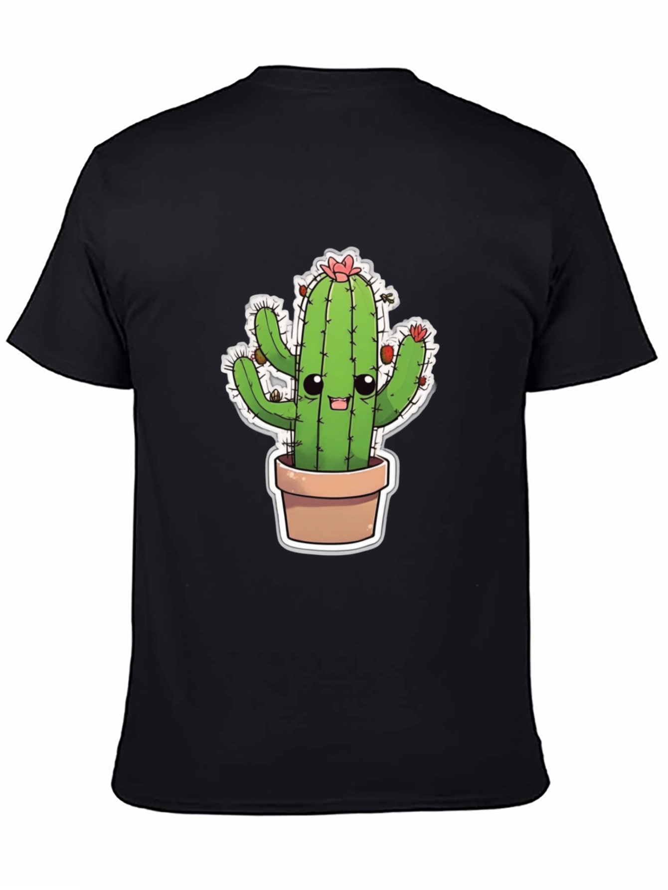 Black Cute Cactus T-Shirt - Black Cotton Blend view 4