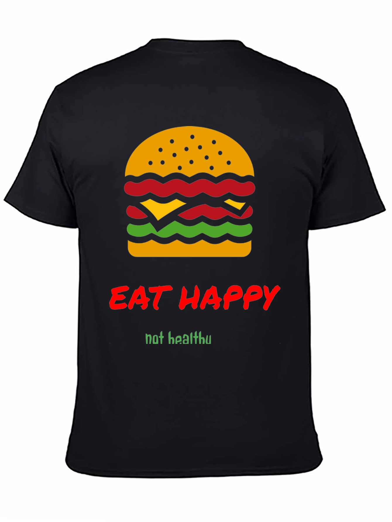 Black Eat Happy Burger Graphic Tee - Black Crew Neck T-Shirt view 4