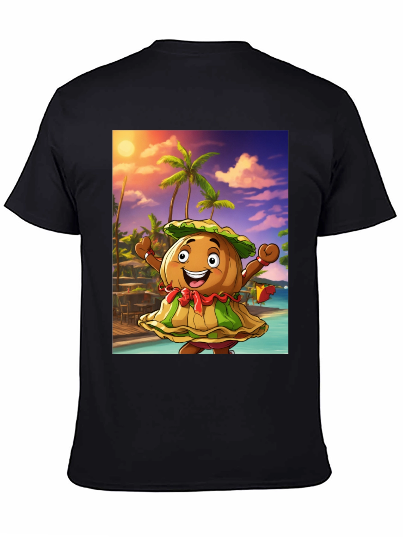 Black Tropical Cartoon Print Black T-Shirt view 4