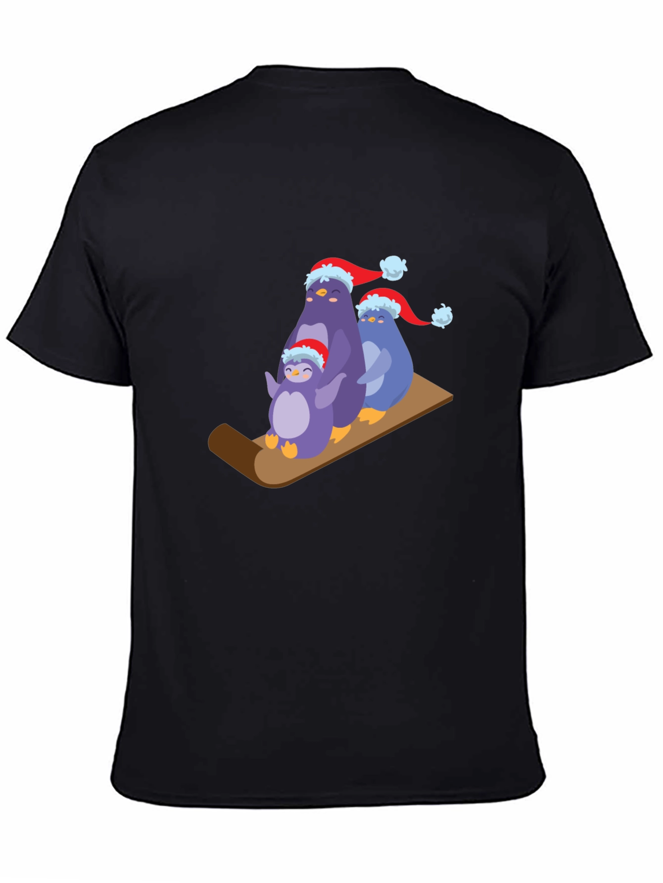 Black Penguin Family Holiday Sledding T-Shirt view 4