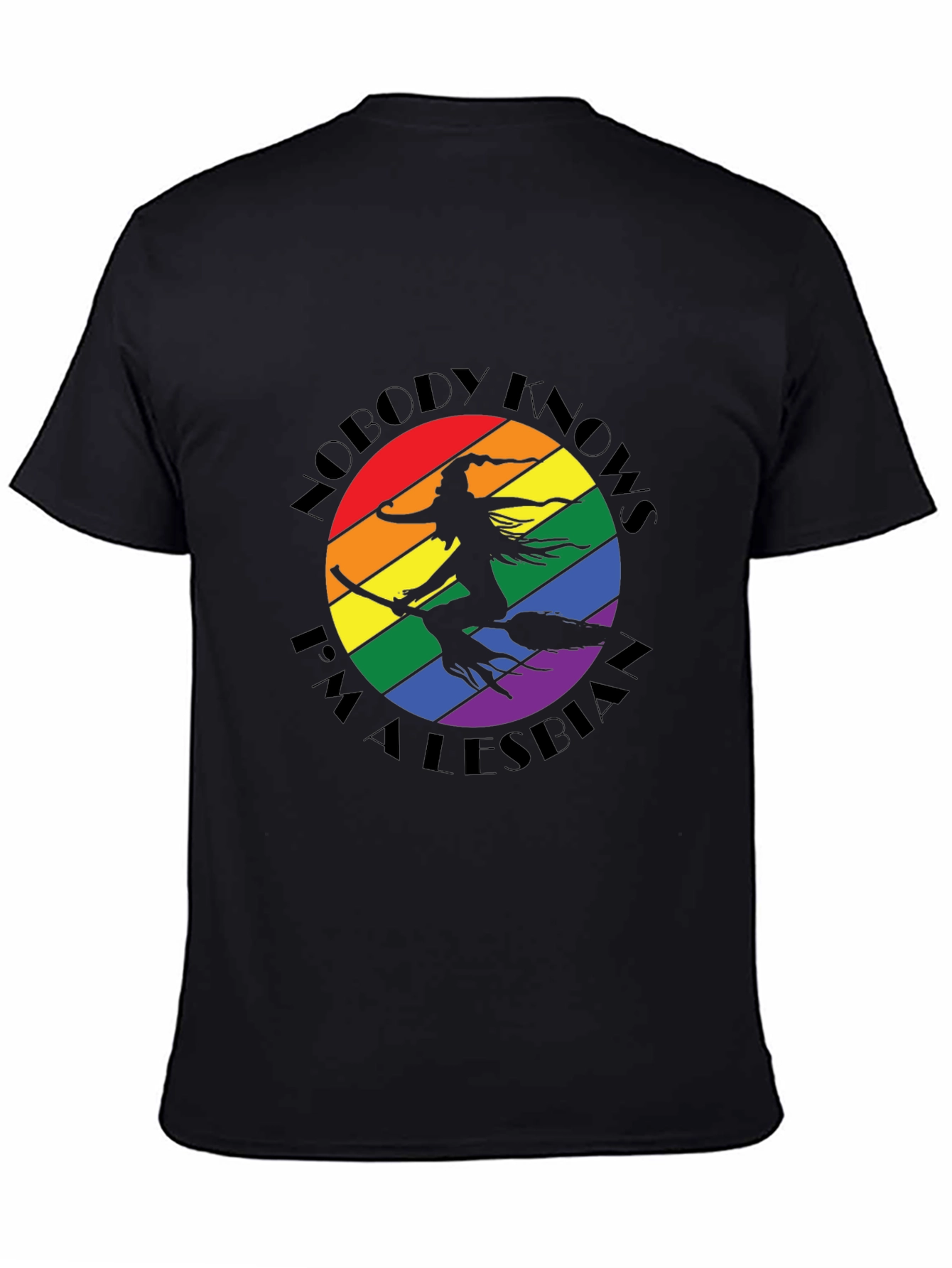 Nobody Knows I'm A Lesbian T-Shirt Witch Rainbow LGBT Pride - 4