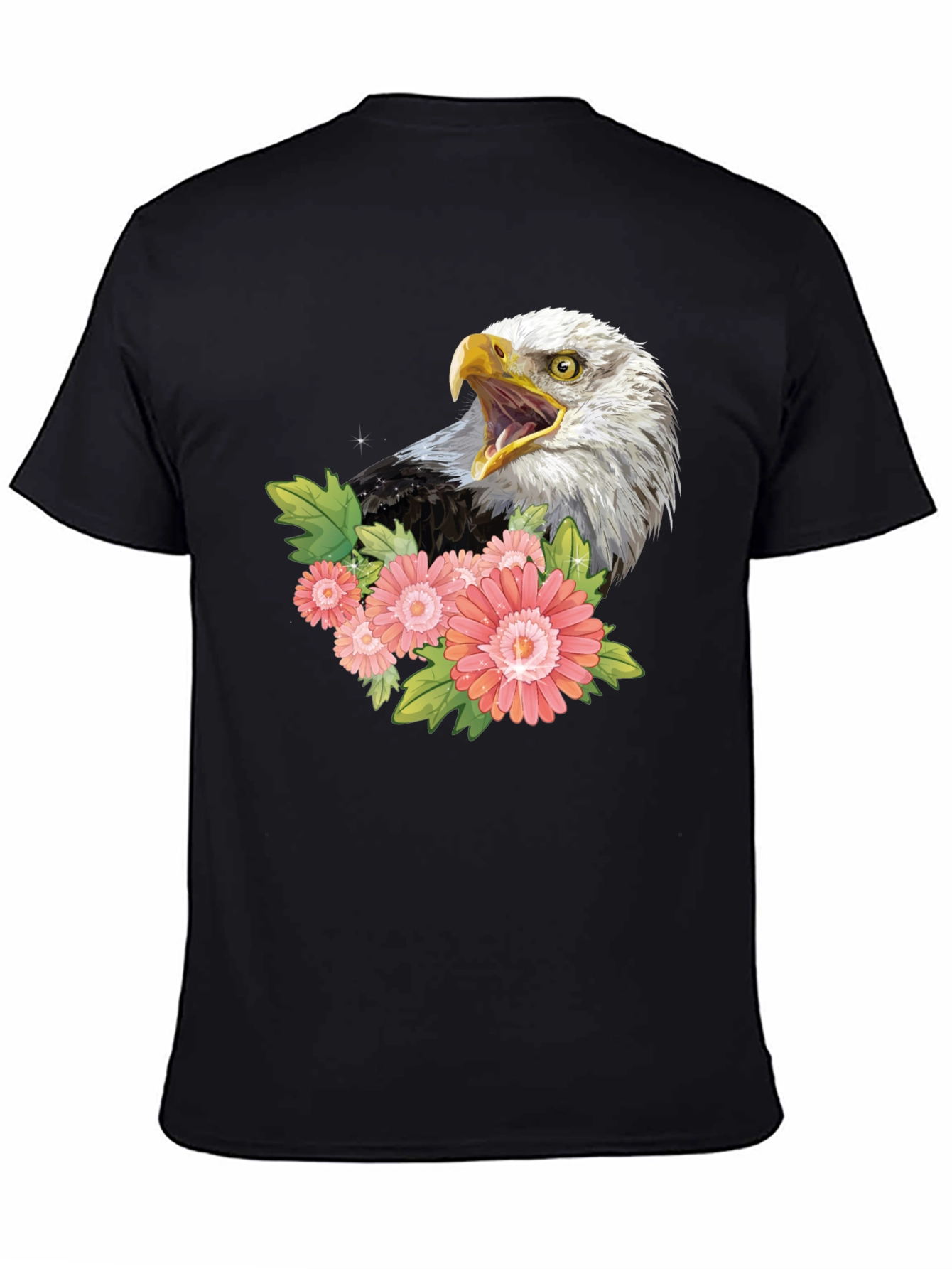 Black Eagle and Floral Graphic Print T-Shirt view 4