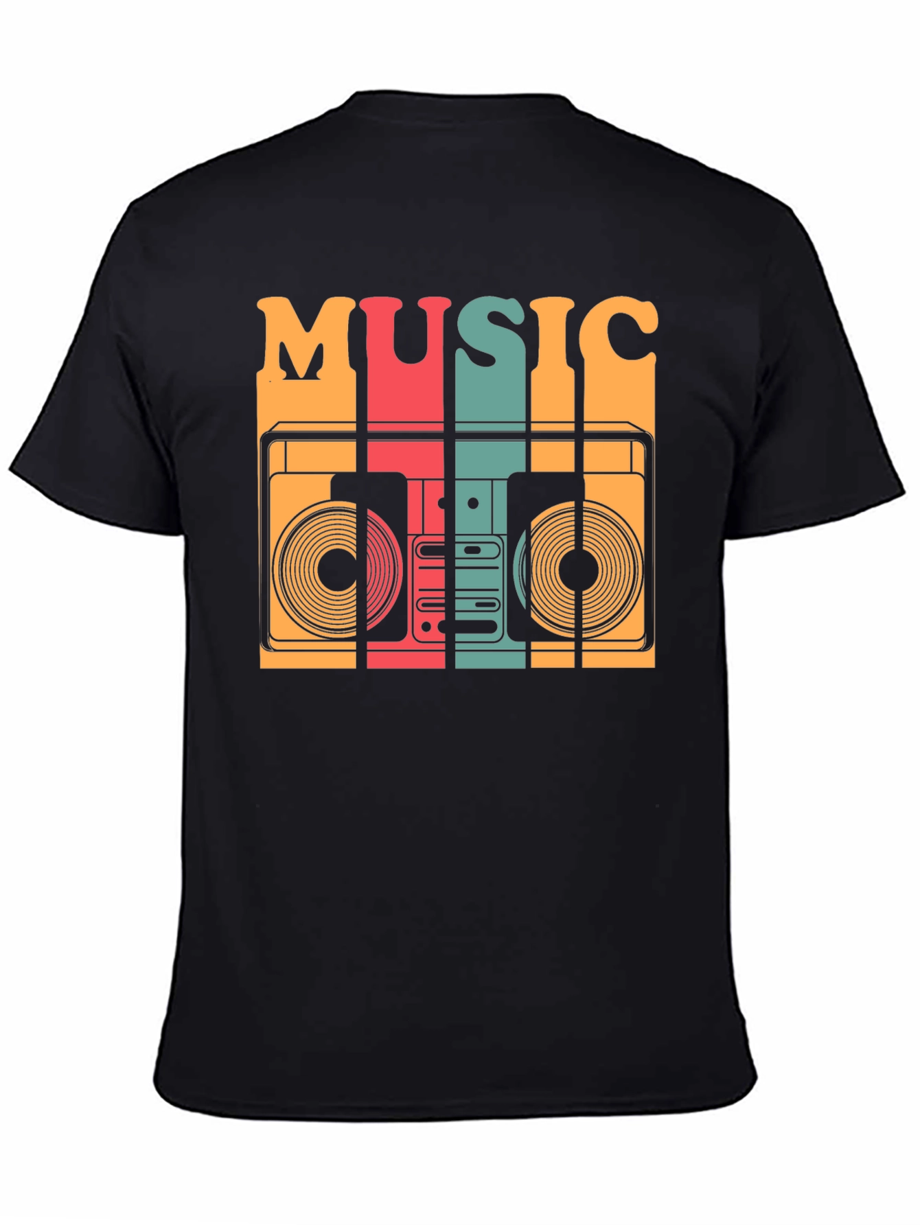 Black Retro Music T-Shirt - Vintage Boombox Design view 4