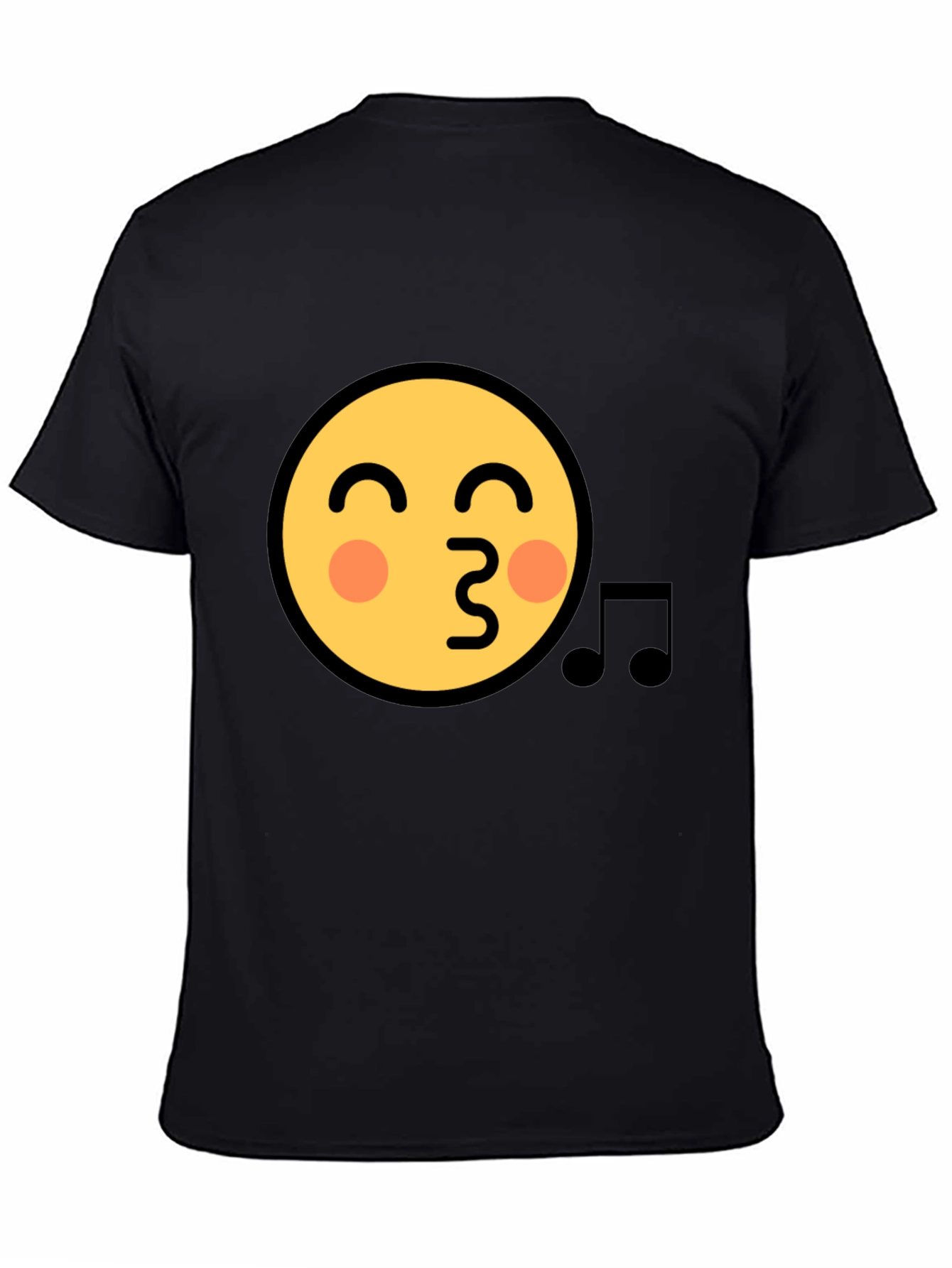 Black Emoji Face Kiss Music Note Black T-Shirt view 4