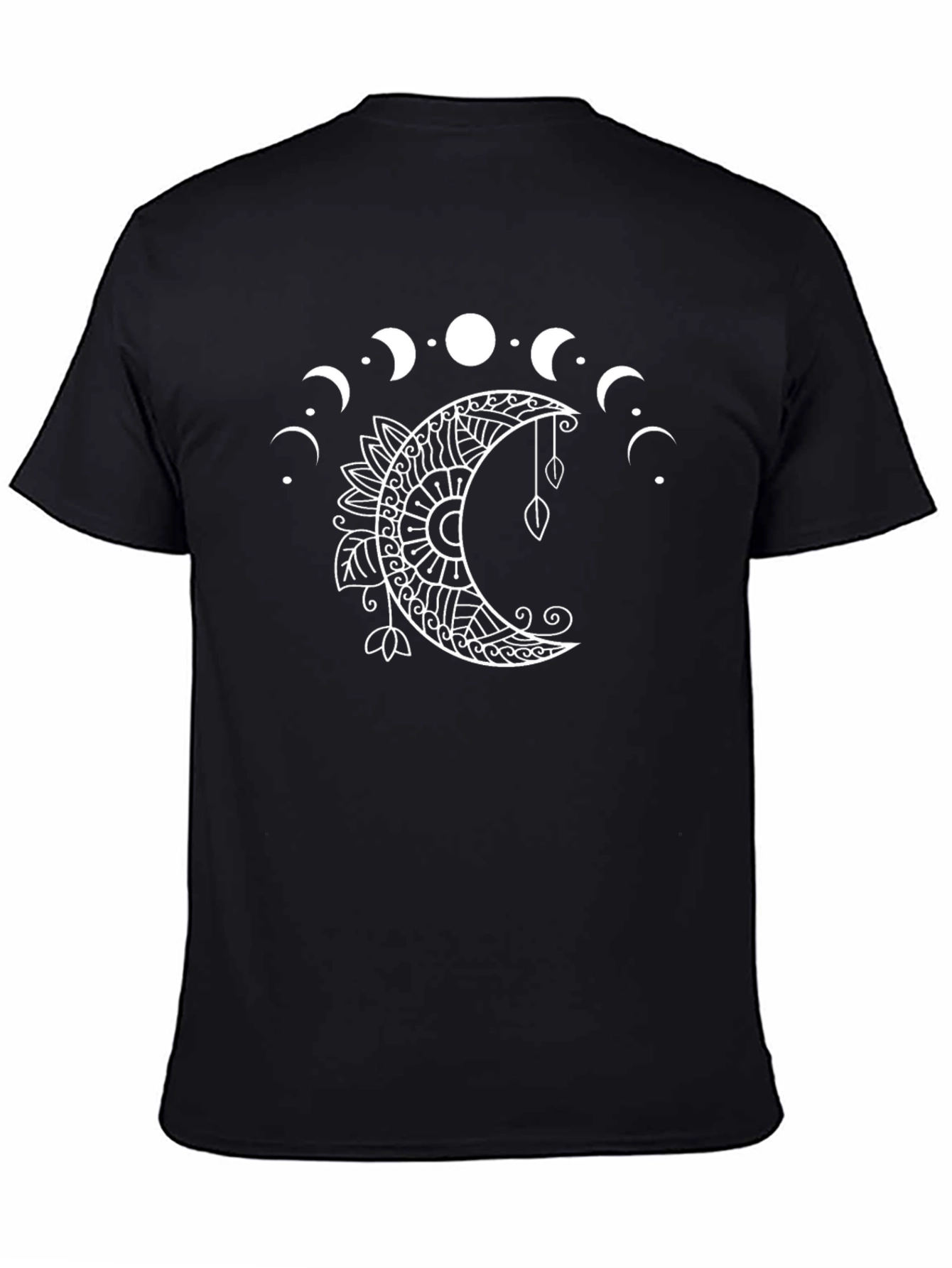 Black Boho Moon Phase Graphic Tee - Black Cotton T-Shirt view 4
