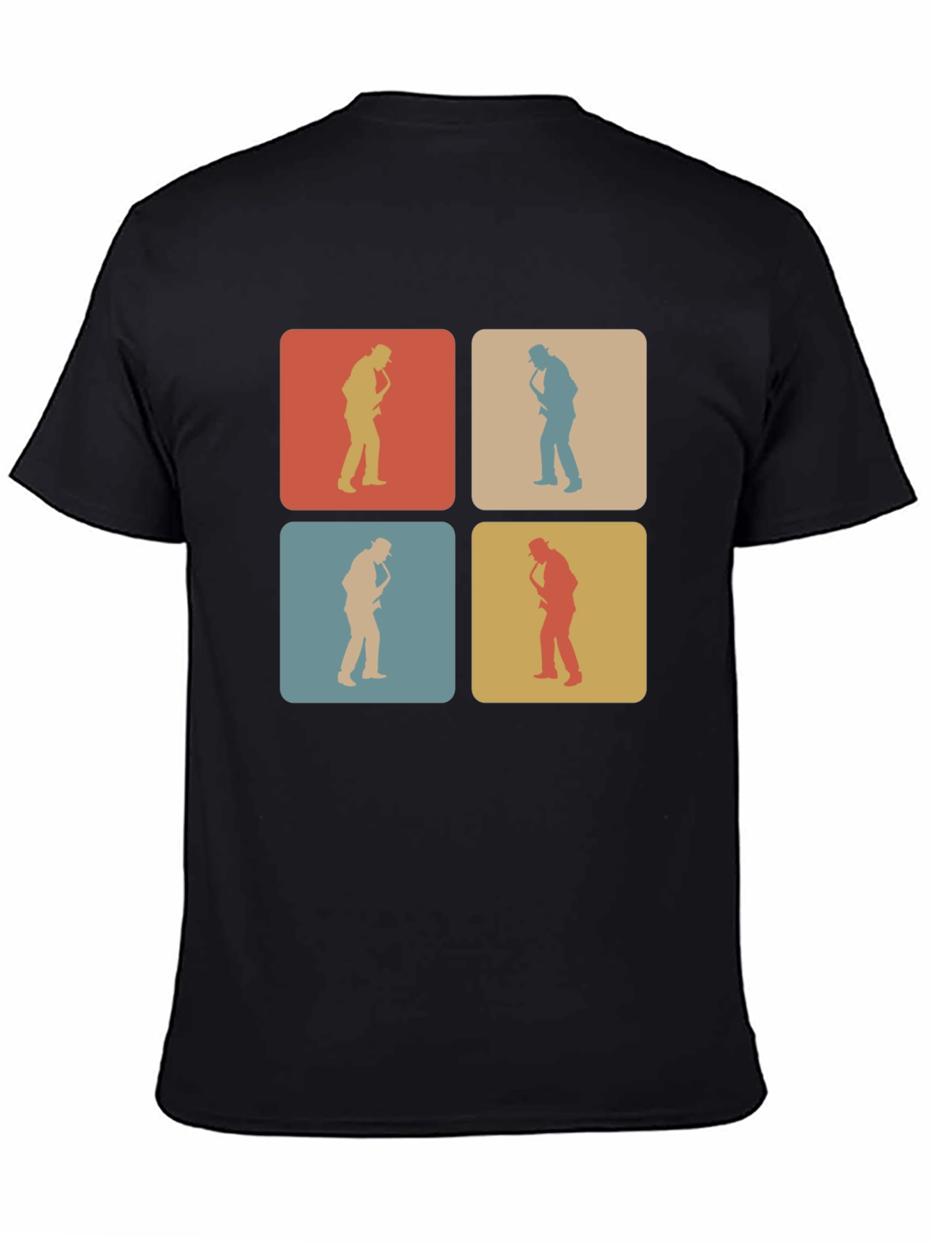 Black Retro Saxophone Player T-Shirt view 4