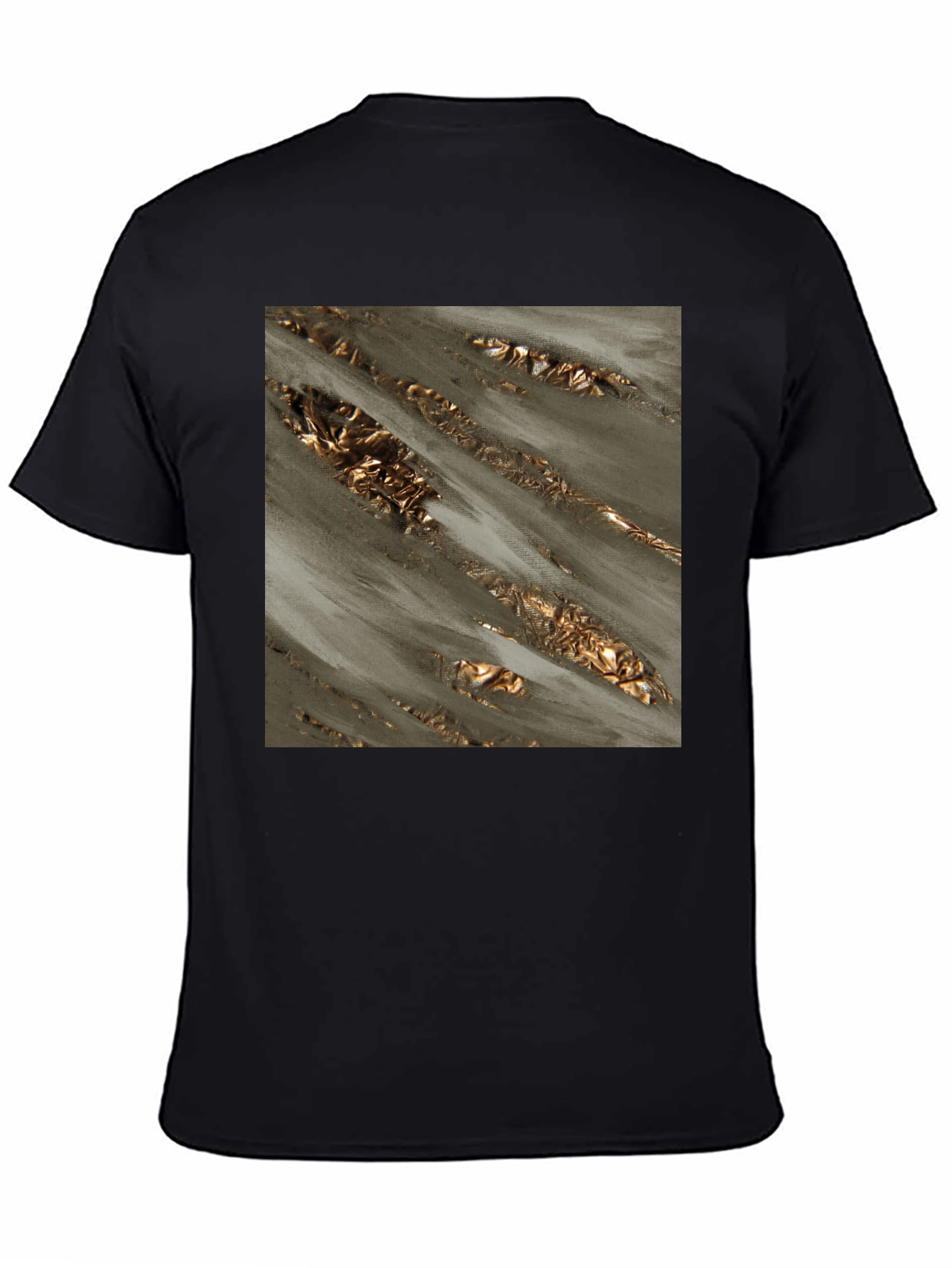 Black Abstract Gold Foil Art Black T-Shirt view 4