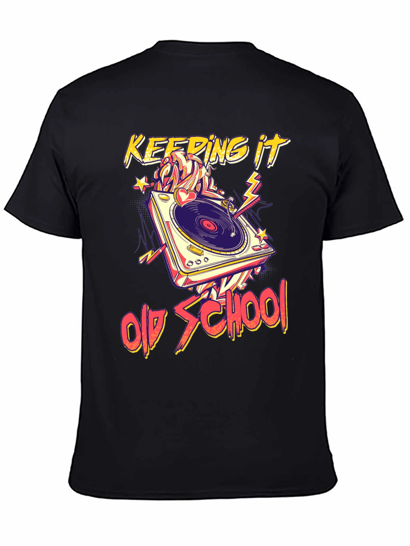 Black Keeping It Old School Turntable Graphic Tee view 4