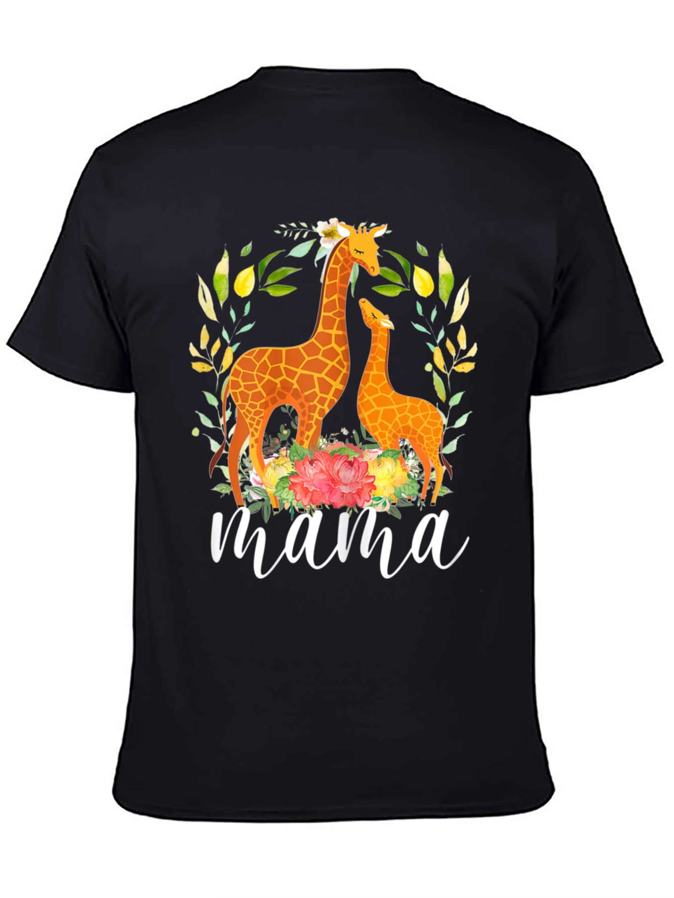 Black Mama Giraffe Floral Graphic Tee - Black Cotton Blend view 4