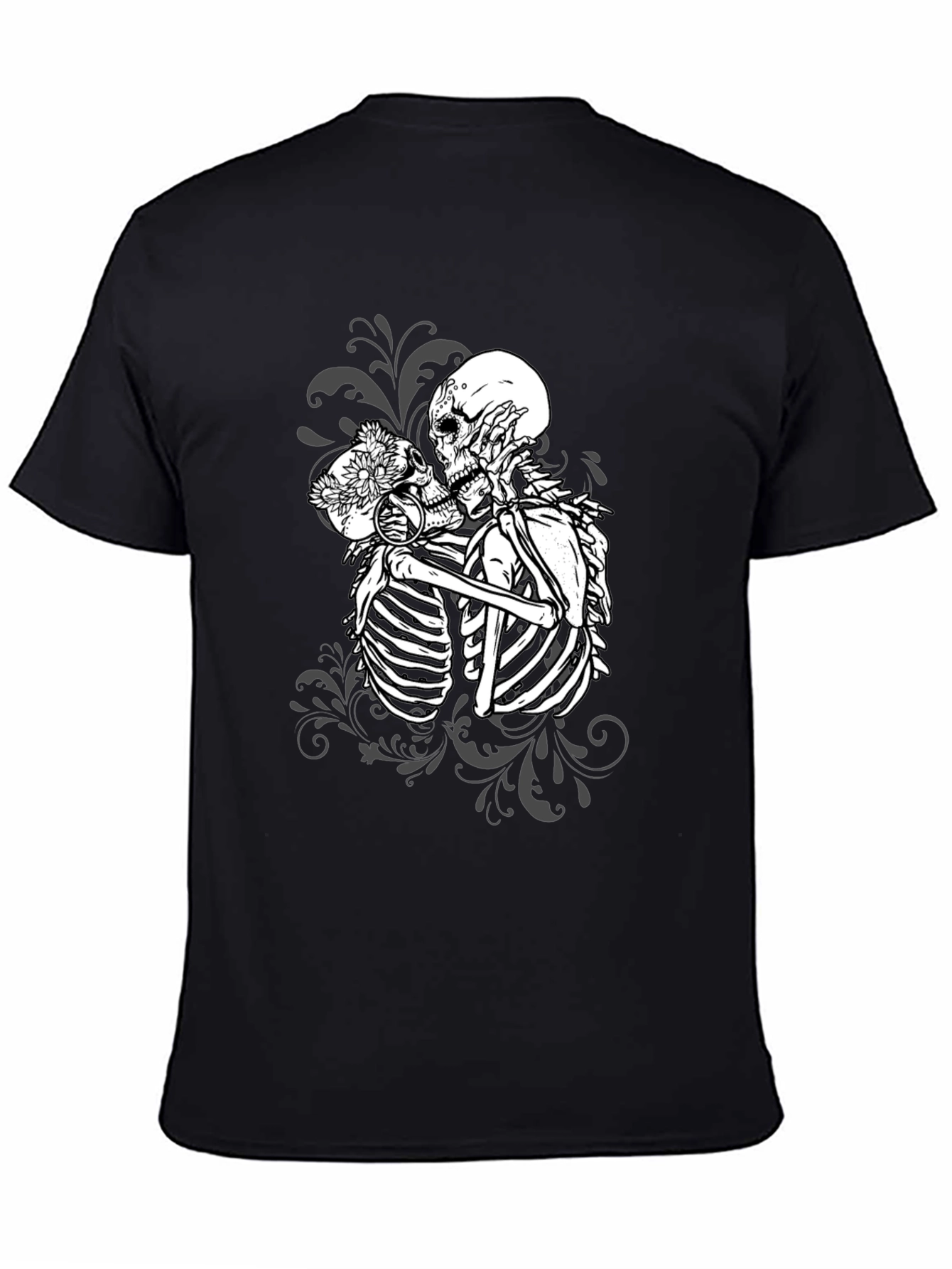 Black Kissing Skeletons Graphic Tee - Gothic Romance T-Shirt view 4