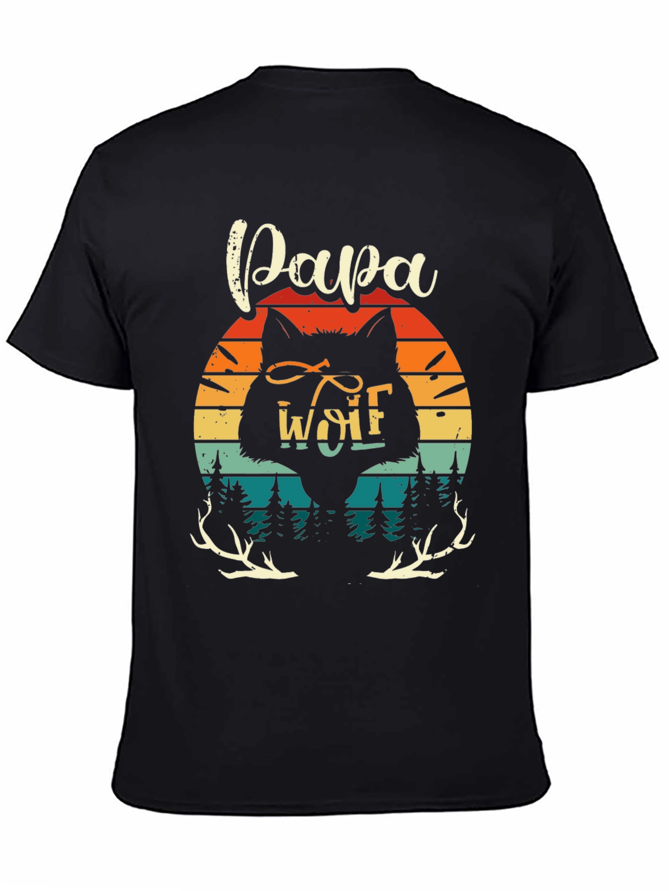 Black Papa Wolf Graphic Tee Retro Style view 4
