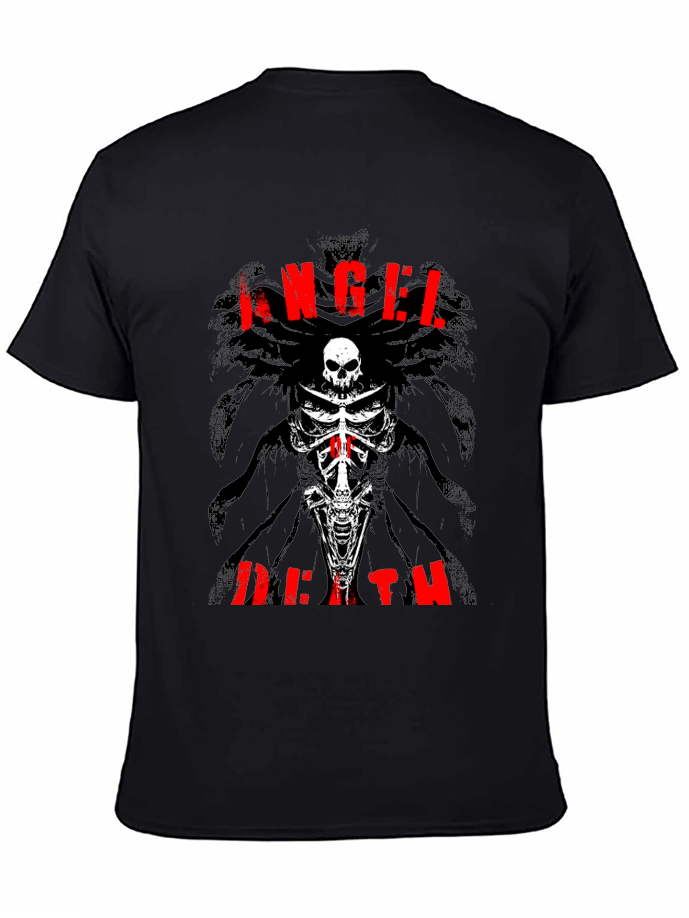 Black Angel Death Graphic T-Shirt - Skull & Bones Design view 4