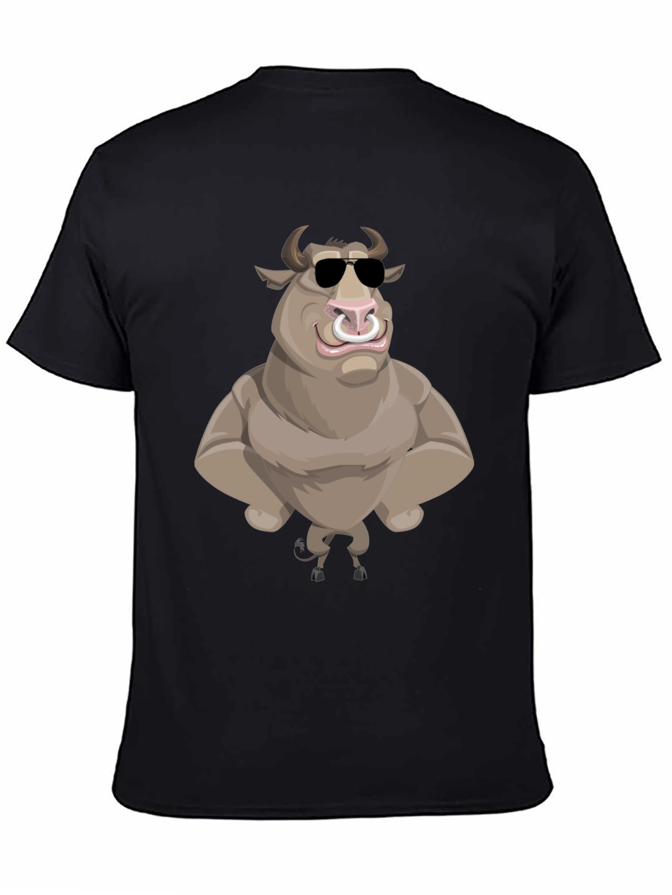 Black Cool Cartoon Bull Graphic Tee - Black view 4