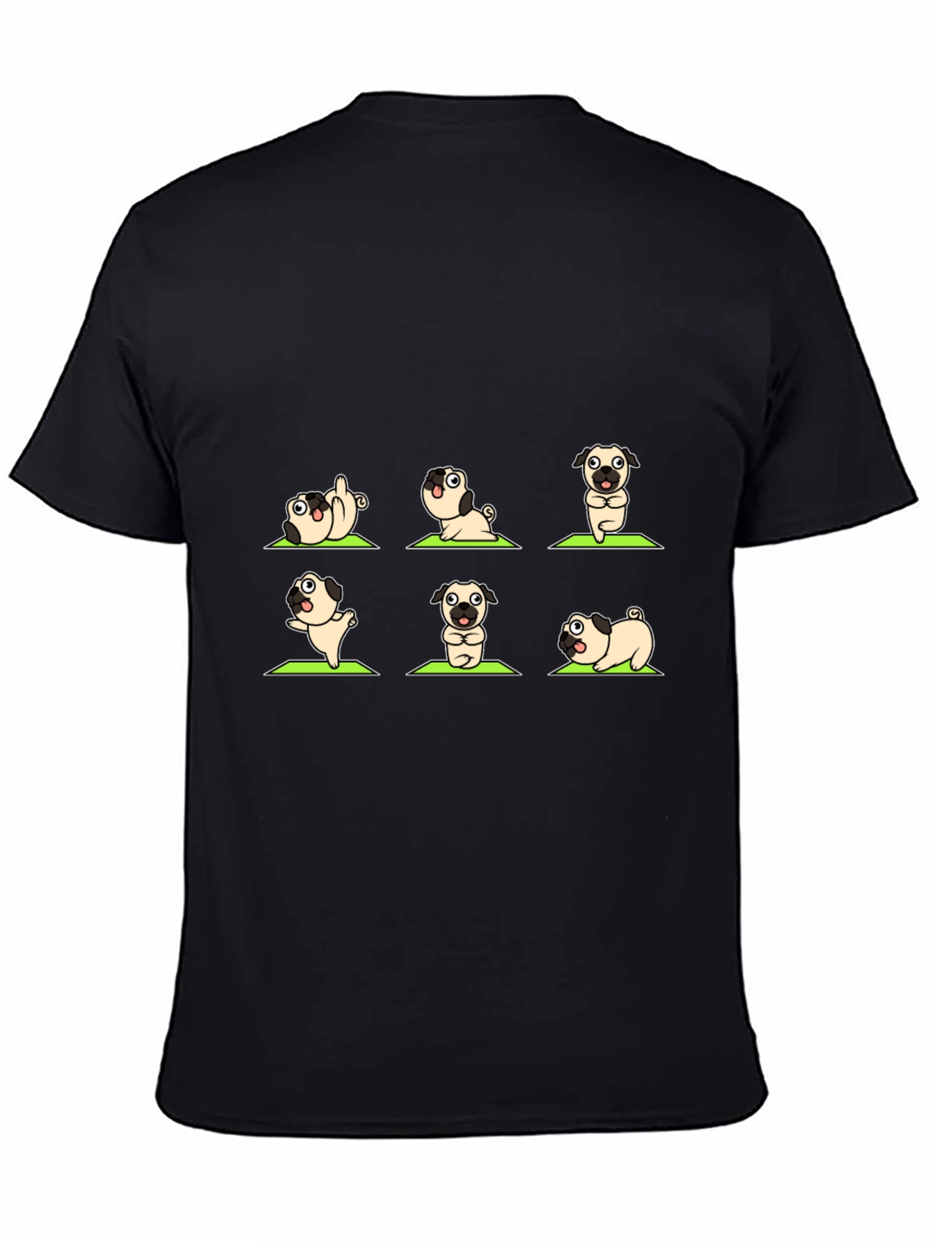Black Yoga Pug Black Graphic T-Shirt view 4