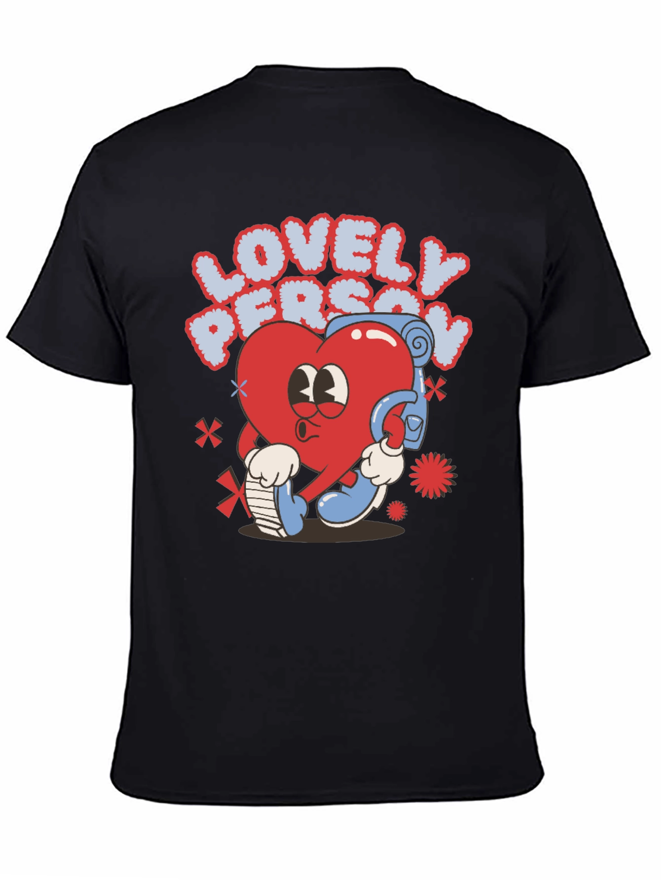 Black Lovely Person Heart Cartoon Black T-Shirt view 4
