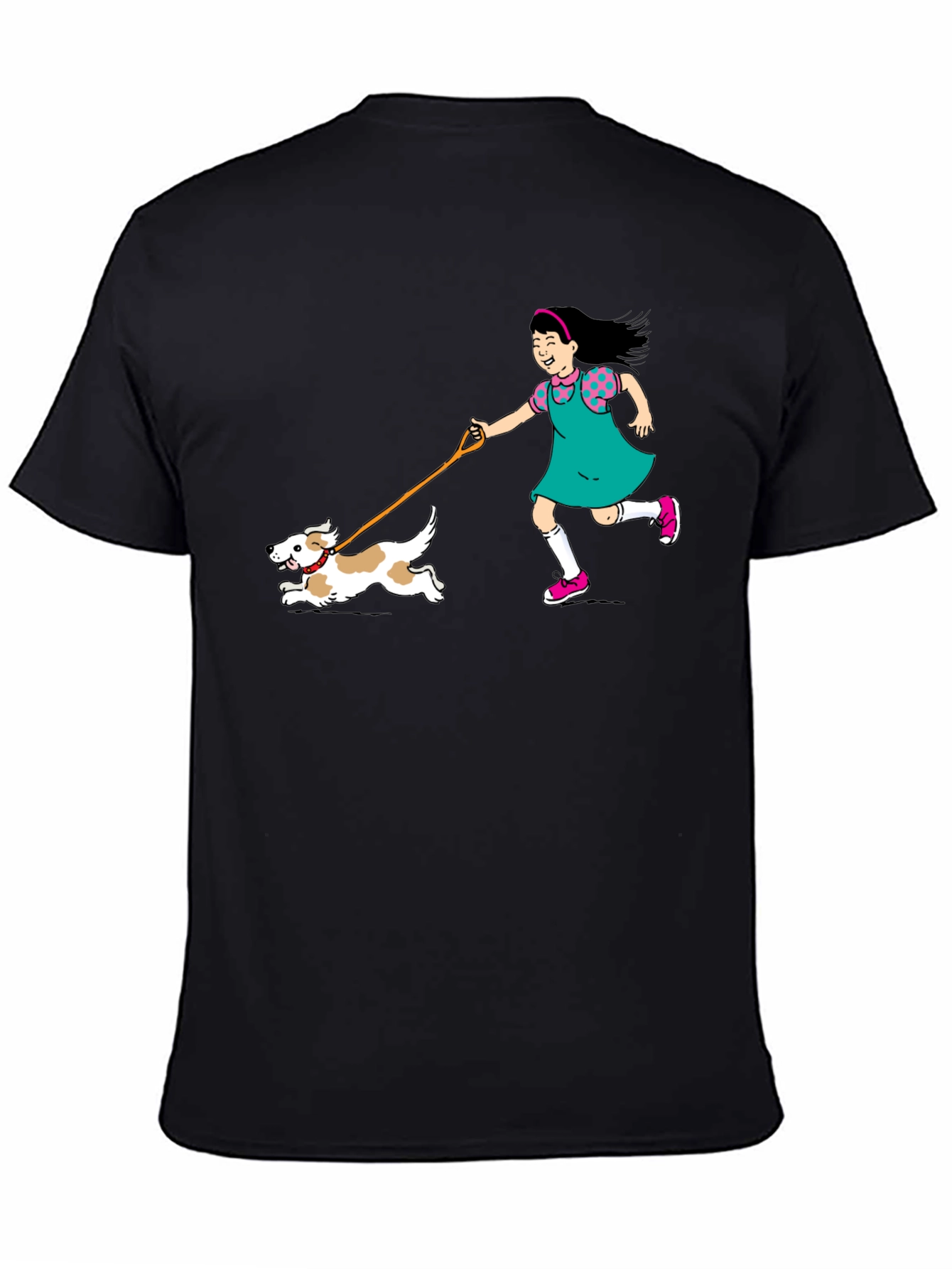 Black Girl Walking Dog Graphic Tee - Unisex Black T-Shirt view 4