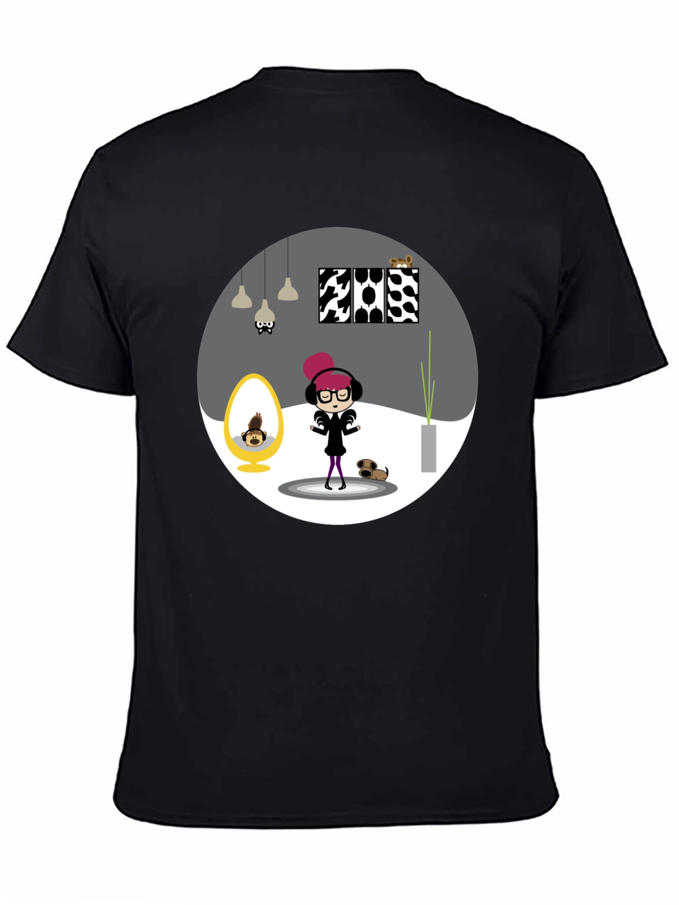 Black Cartoon Graphic Tee - Funky Room Print view 4