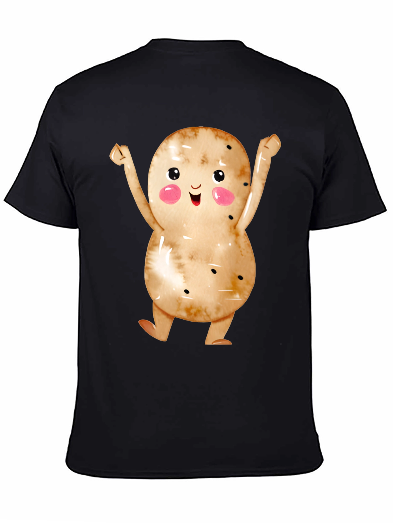 Black Happy Potato Graphic Tee - Black Unisex T-Shirt view 4