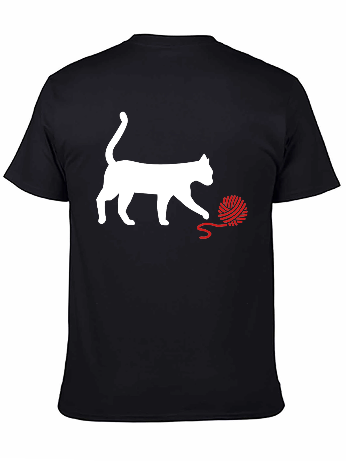Black Cat & Yarn Ball Graphic T-Shirt - Fun & Playful! view 4