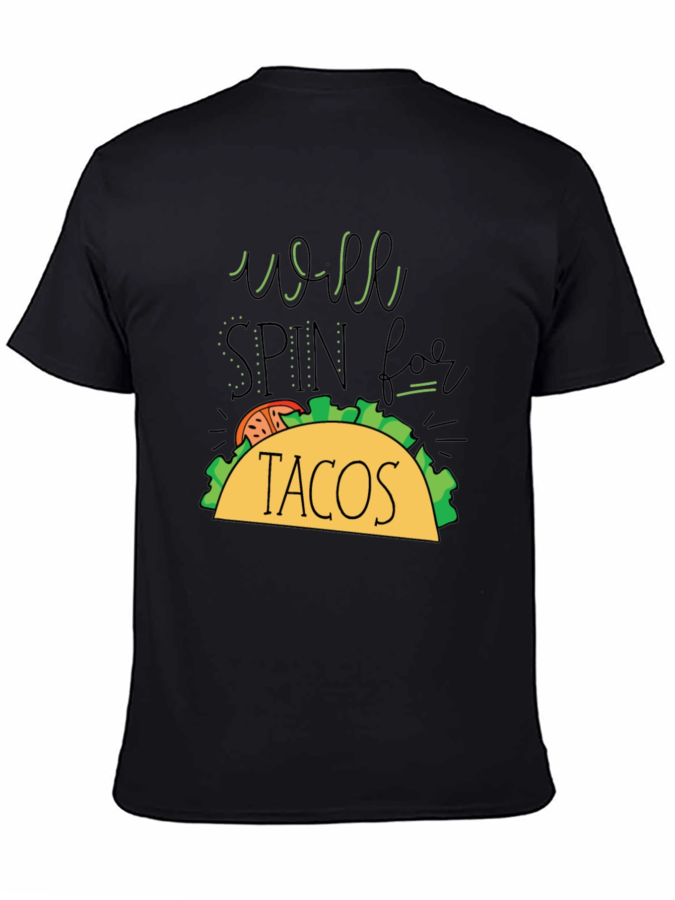 Black Taco Lover's T-Shirt - Will Spin For Tacos Graphic Tee view 4