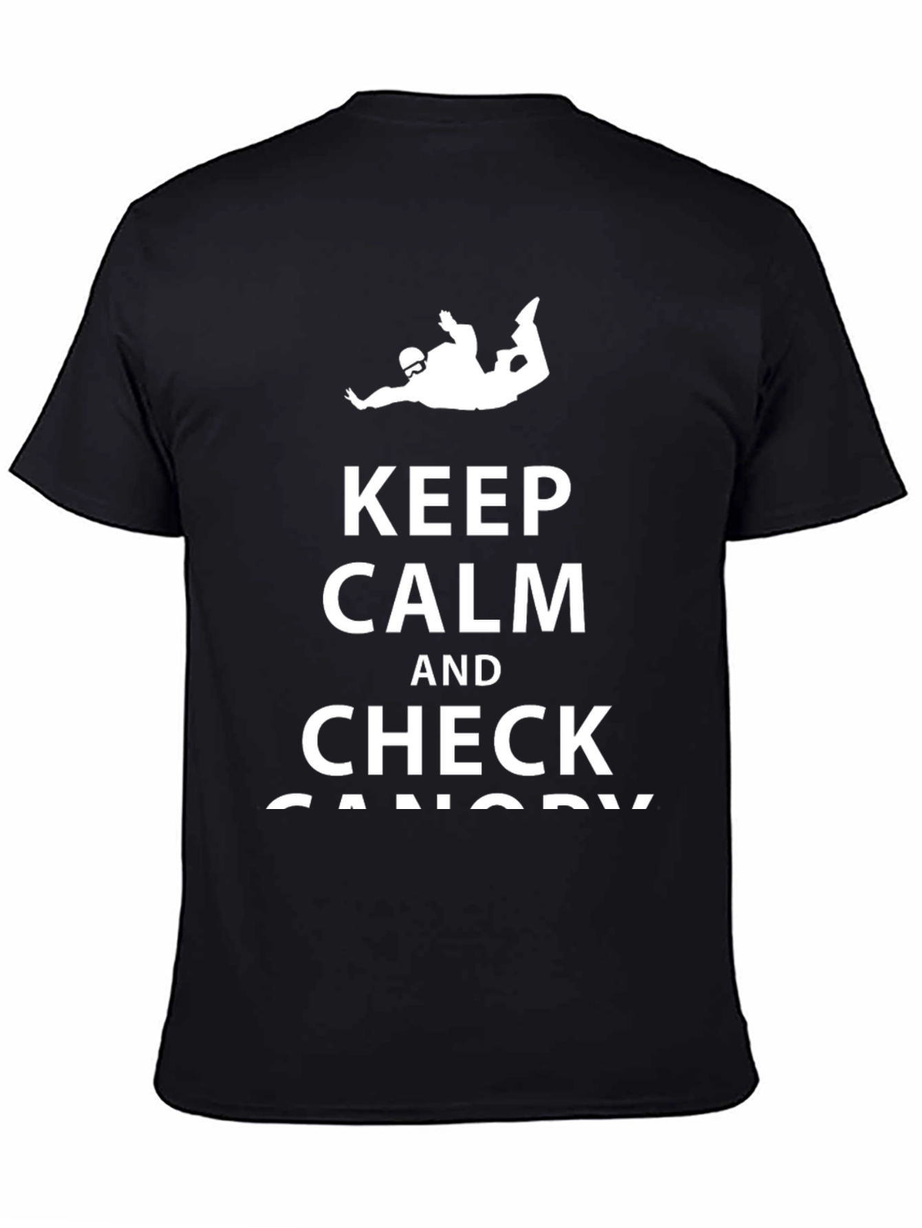 Black Keep Calm & Check Canopy Skydiving T-Shirt view 4