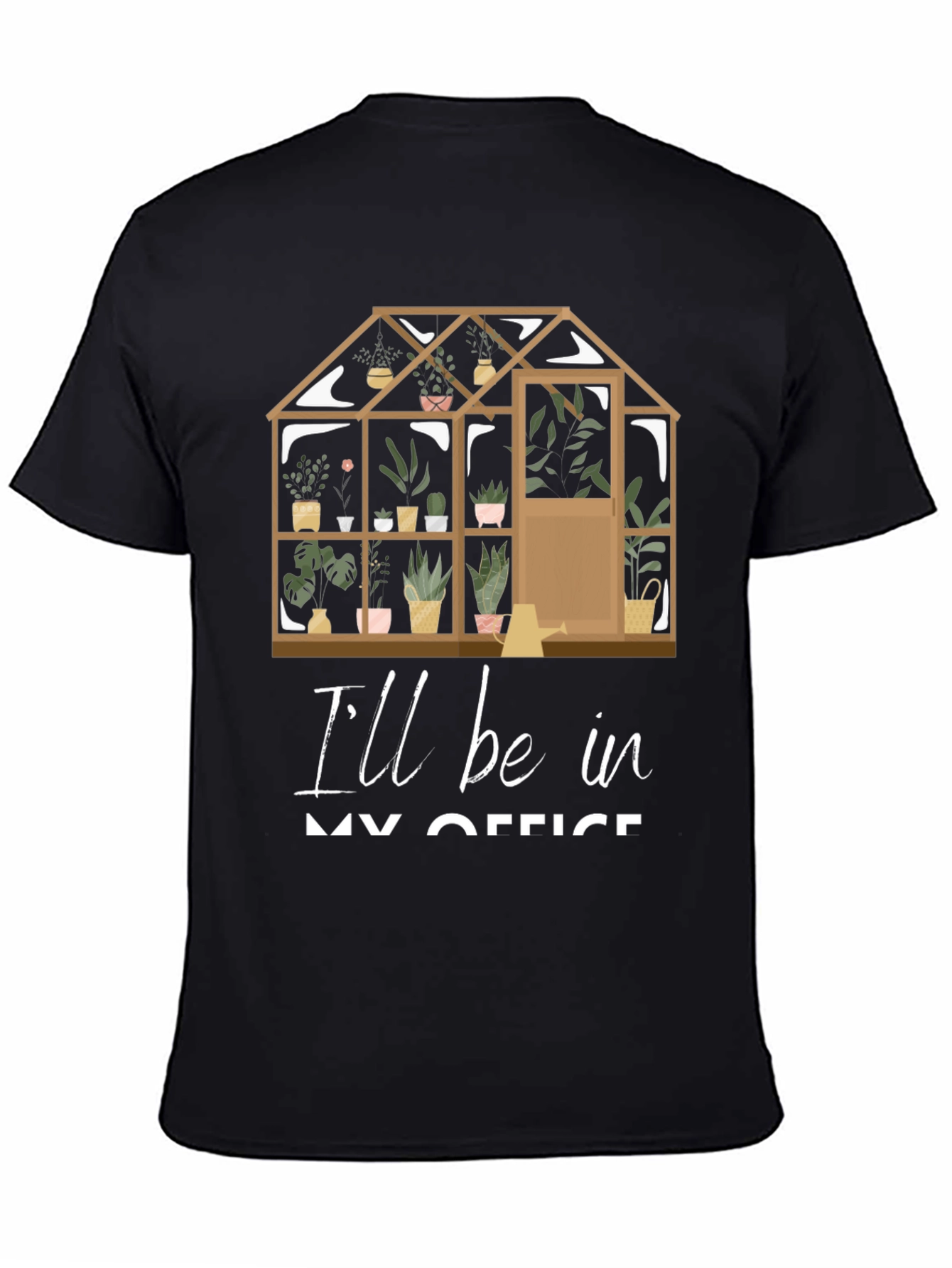 Black Gardener's Office T-Shirt: Greenhouse Design view 4