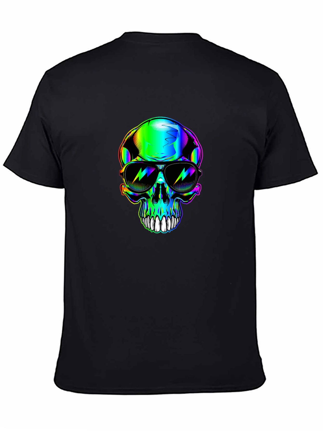 Black Rainbow Skull Sunglasses Graphic Black T-Shirt view 4