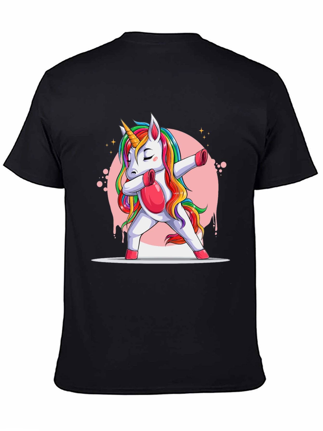 Black Dabbing Unicorn T-Shirt - Rainbow Mane Graphic Tee view 4