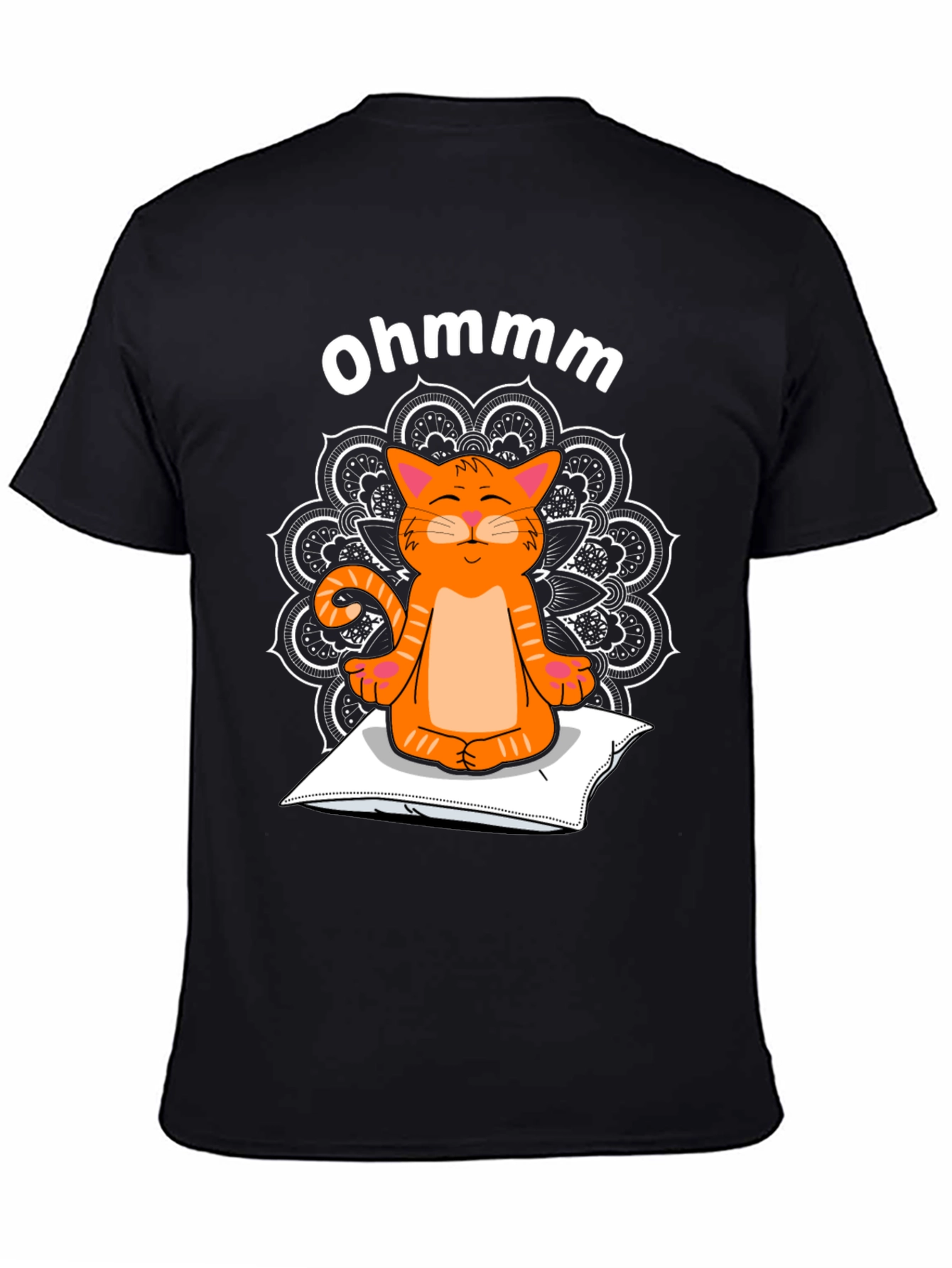 Black Ohmmm Cat Yoga T-Shirt - Meditating Feline Tee view 4