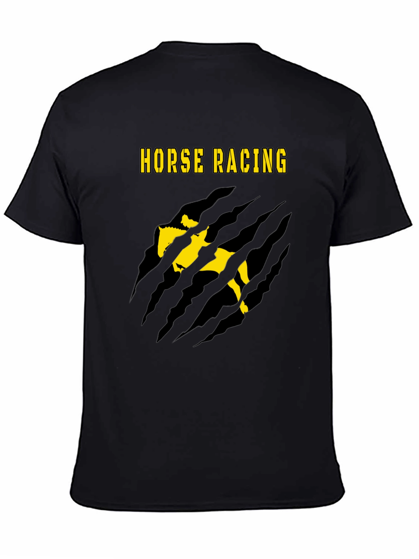 Black Horse Racing Graphic Tee - Black Cotton Blend T-Shirt view 4