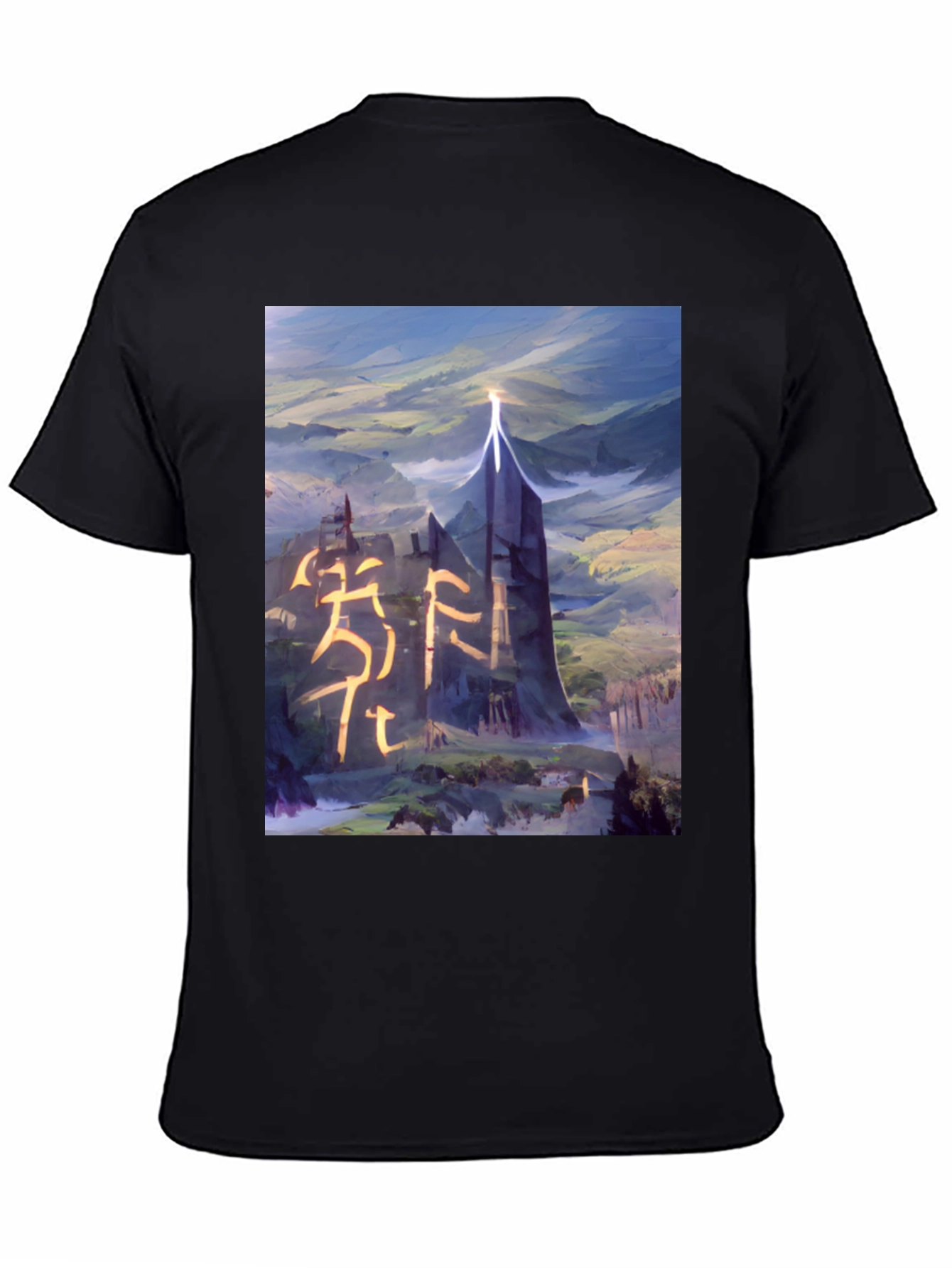 Black Fantasy Landscape Graphic Tee - Black T-Shirt view 4