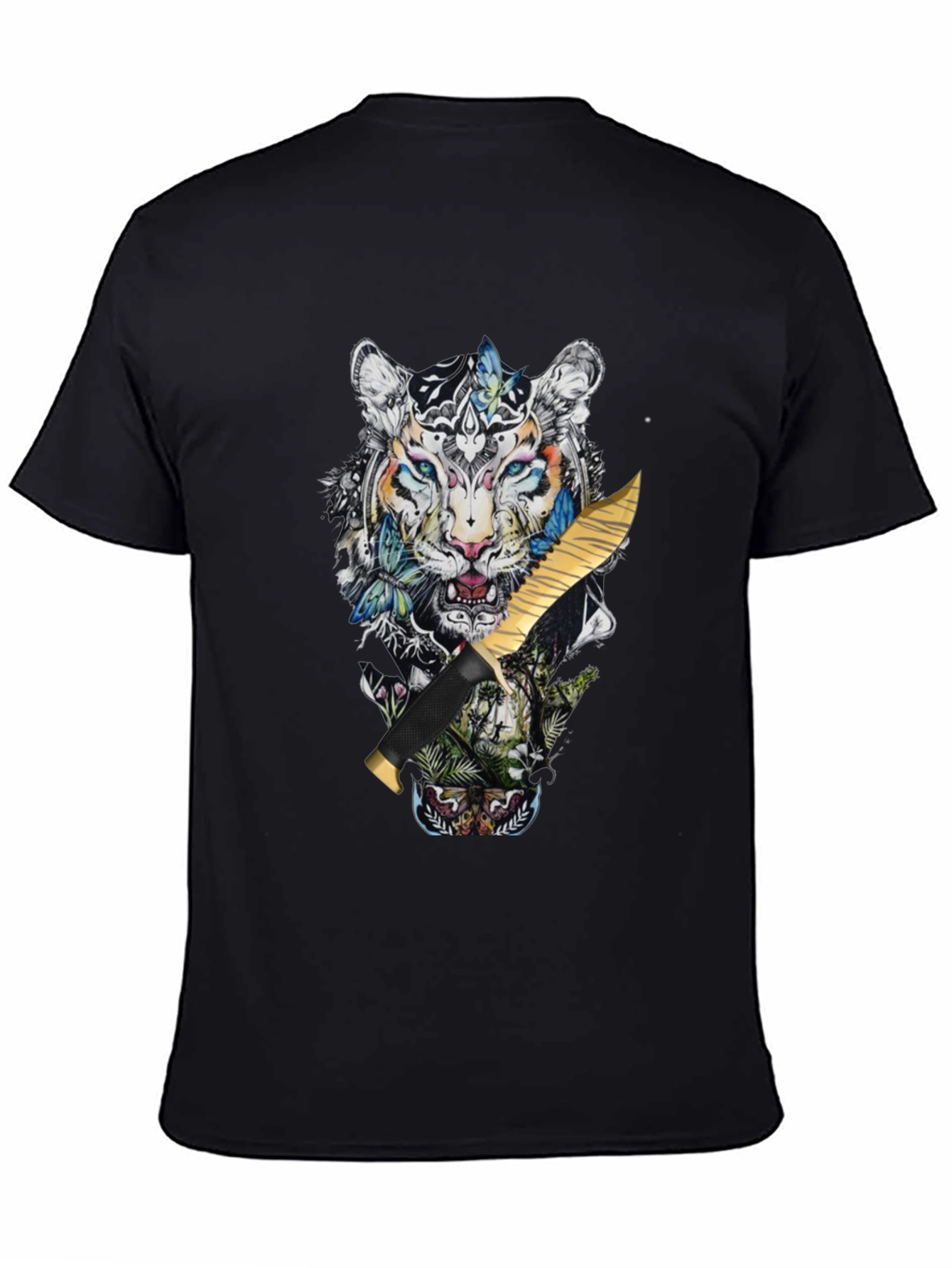 Black Tiger Graphic Print Black T-Shirt view 4