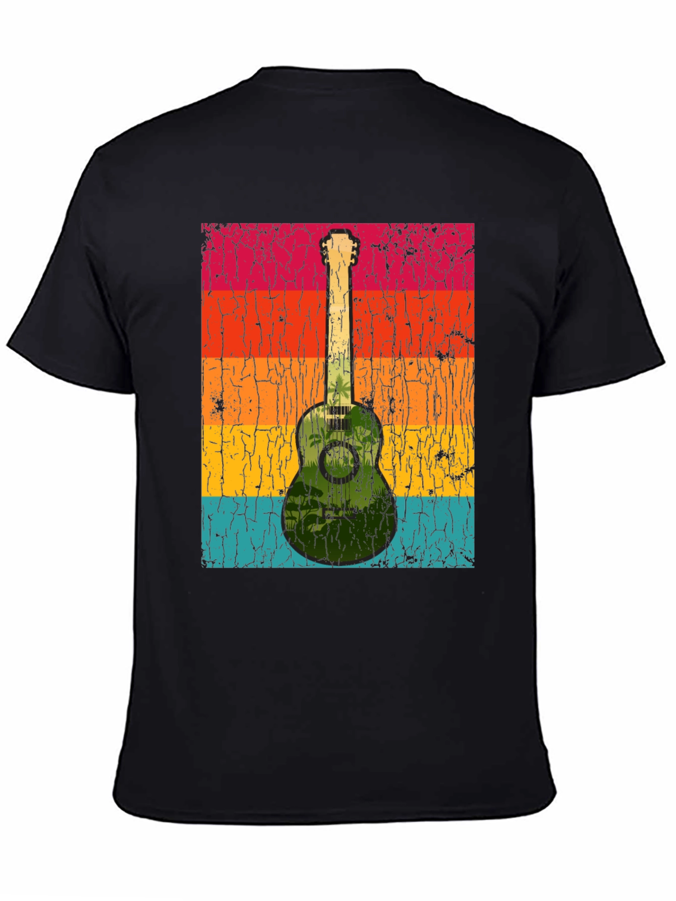 Black Retro Guitar T-Shirt - Tropical Vibes view 4