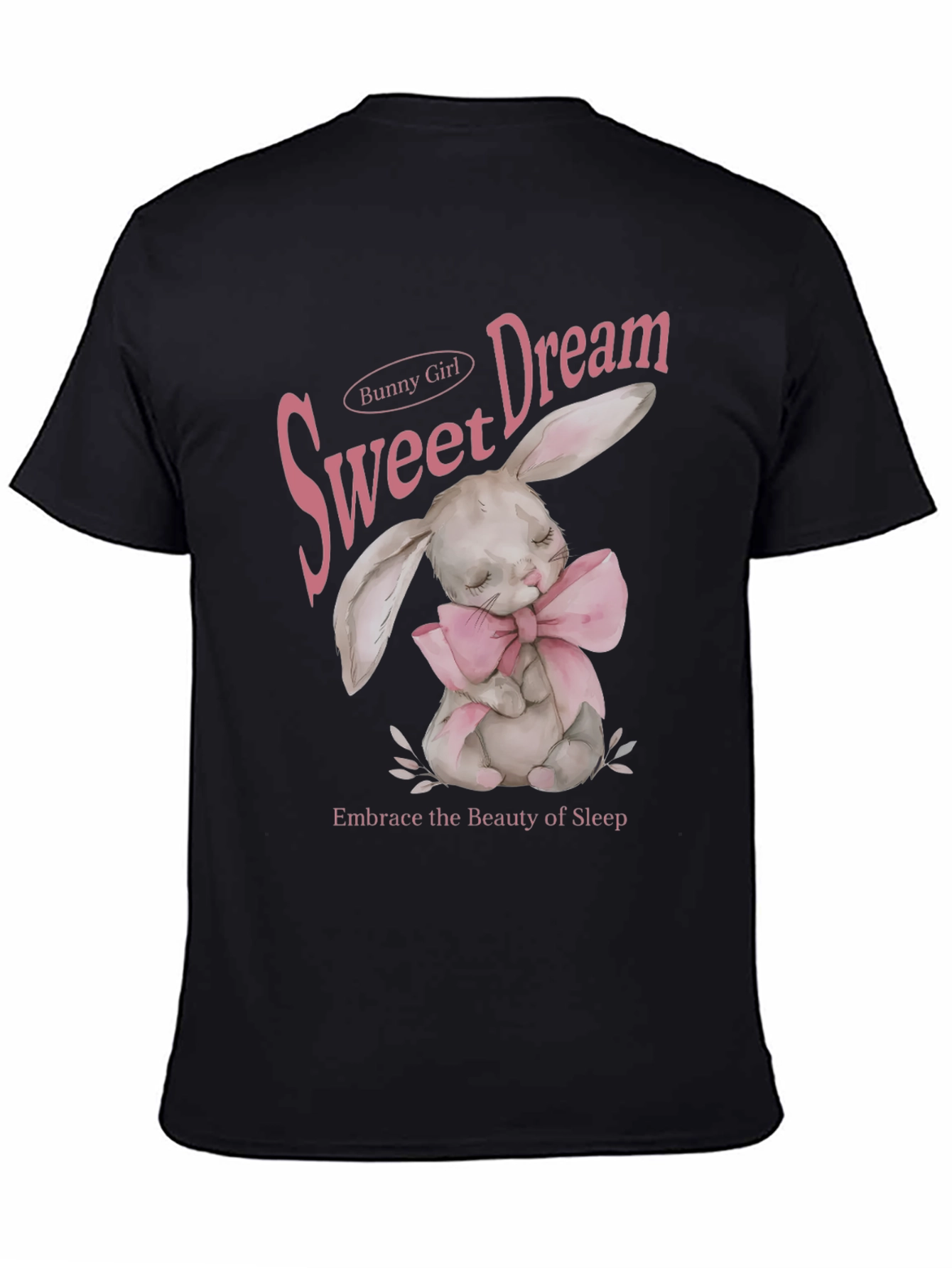 Black Sweet Dream Bunny Girl Black Graphic T-Shirt view 4