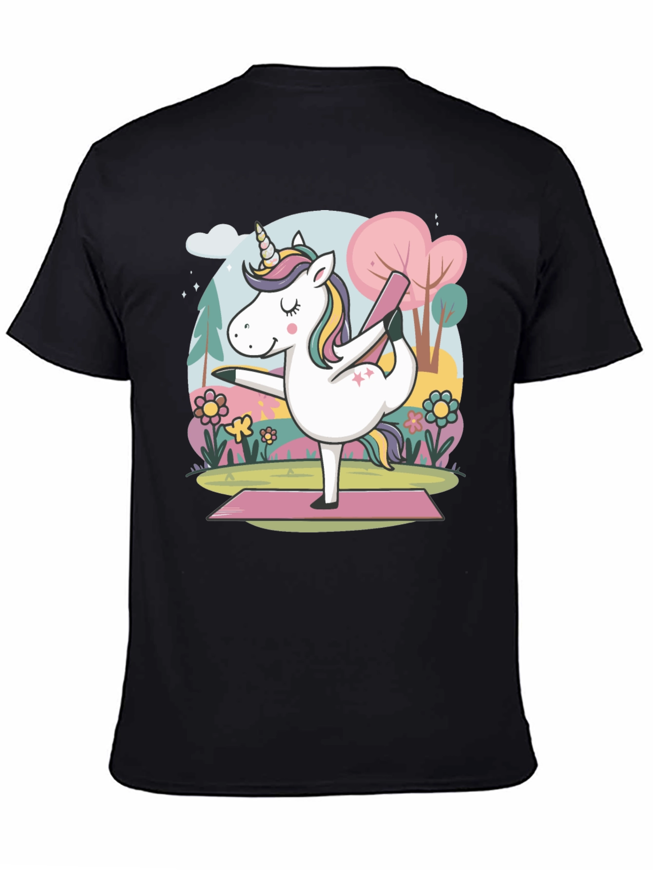 Black Unicorn Yoga T-Shirt - Relaxed Fit Cotton Tee view 4